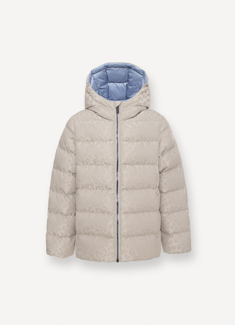 Animal-print hooded down jacket
