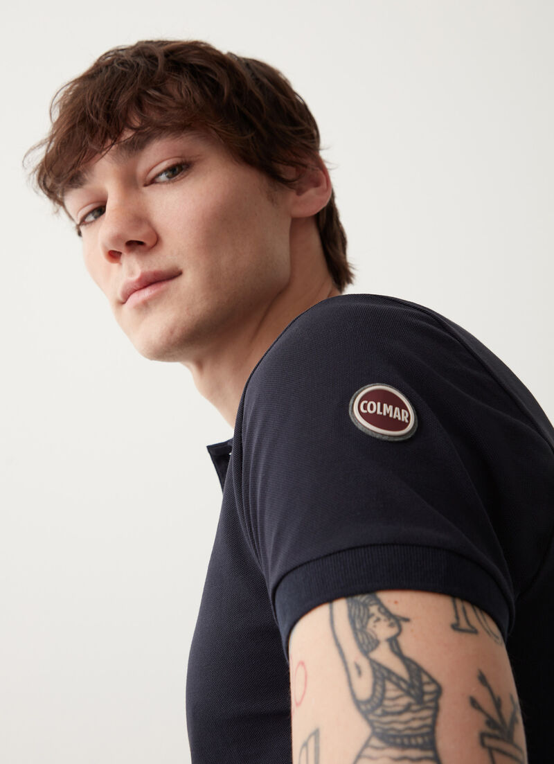Stretch piqué cotton polo shirt