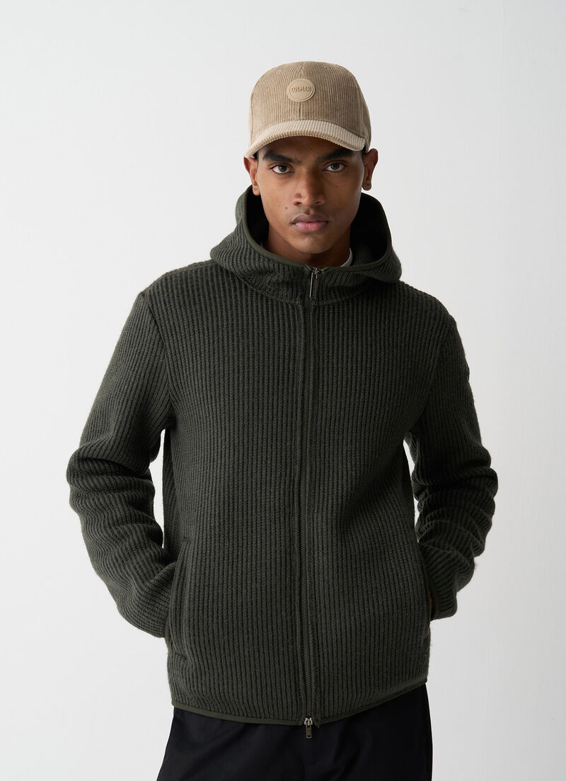 Rib-knit pullover with hood