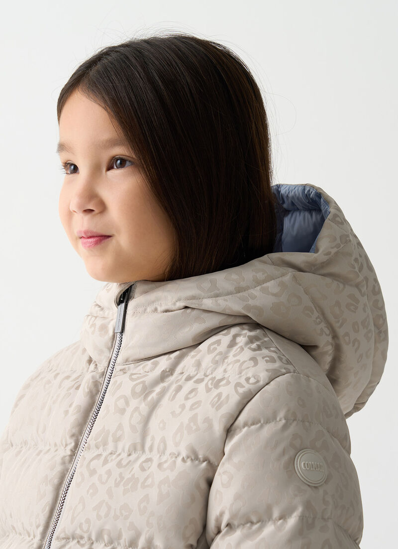 Animal-print hooded down jacket