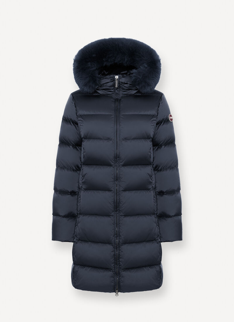 Long down jacket with faux fur