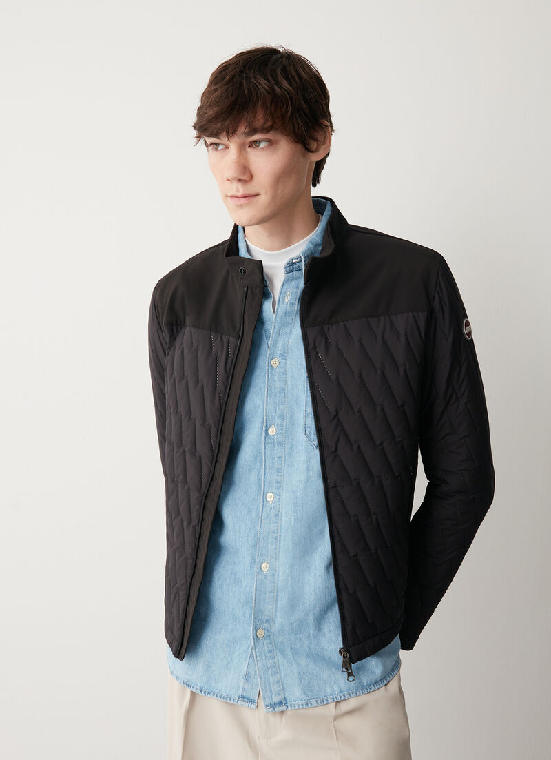 Padded biker jacket with ultrasonic stitching