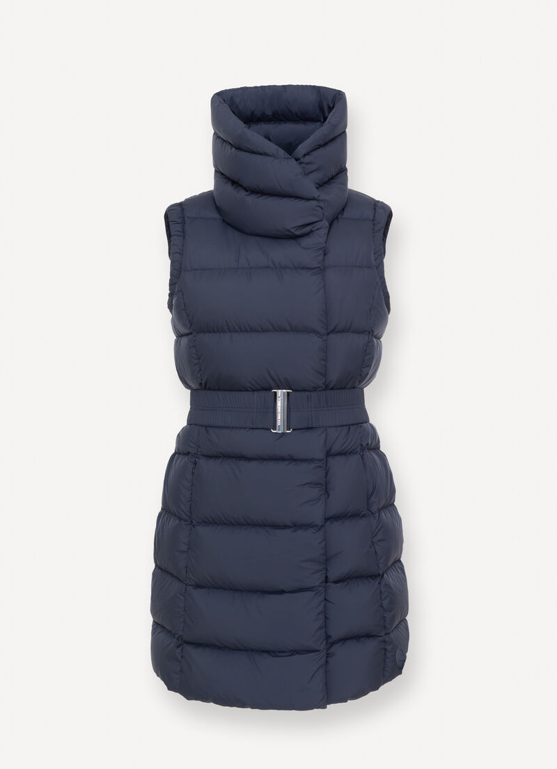 Matte down vest with belt