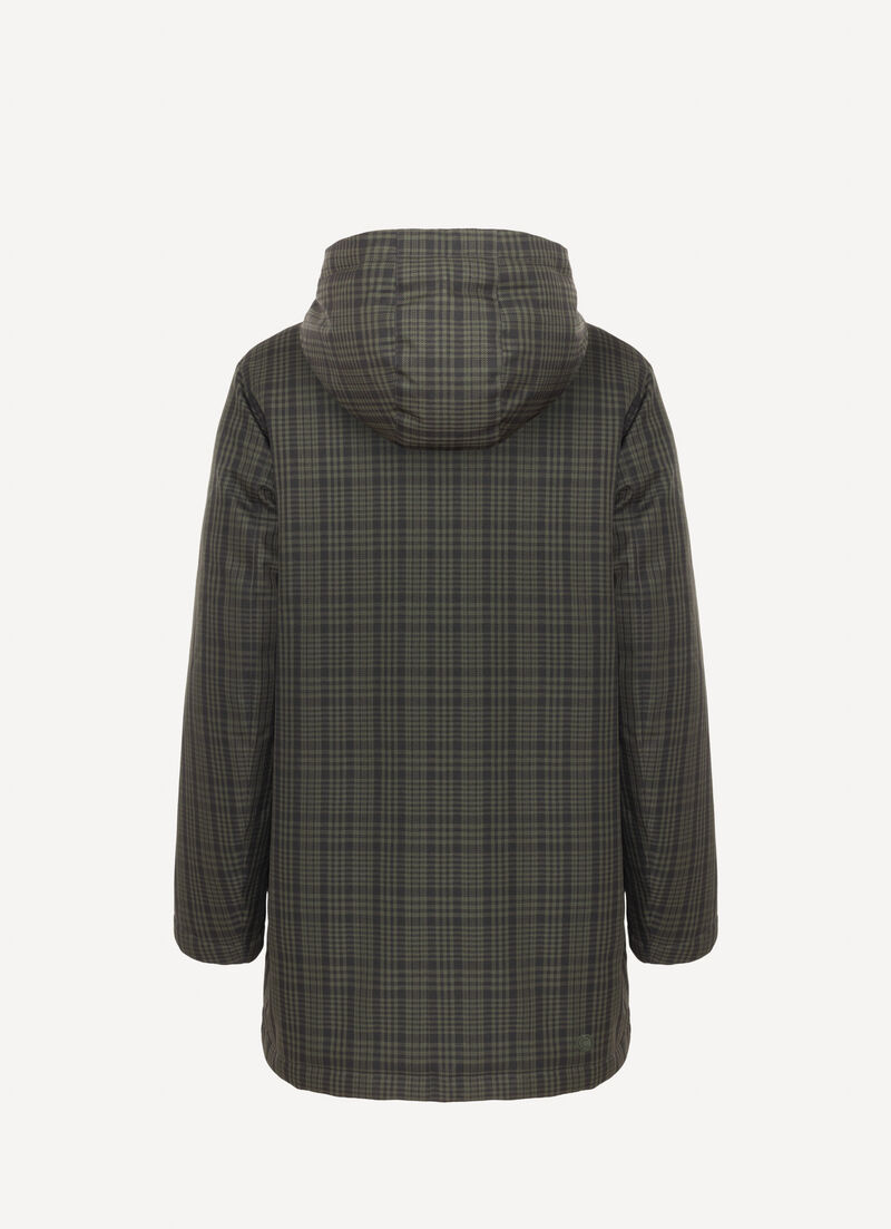 Long check down jacket with hood