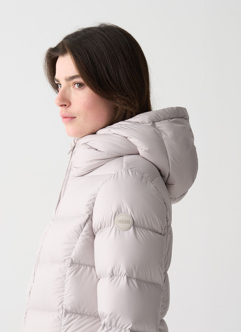 Long matte down jacket with hood