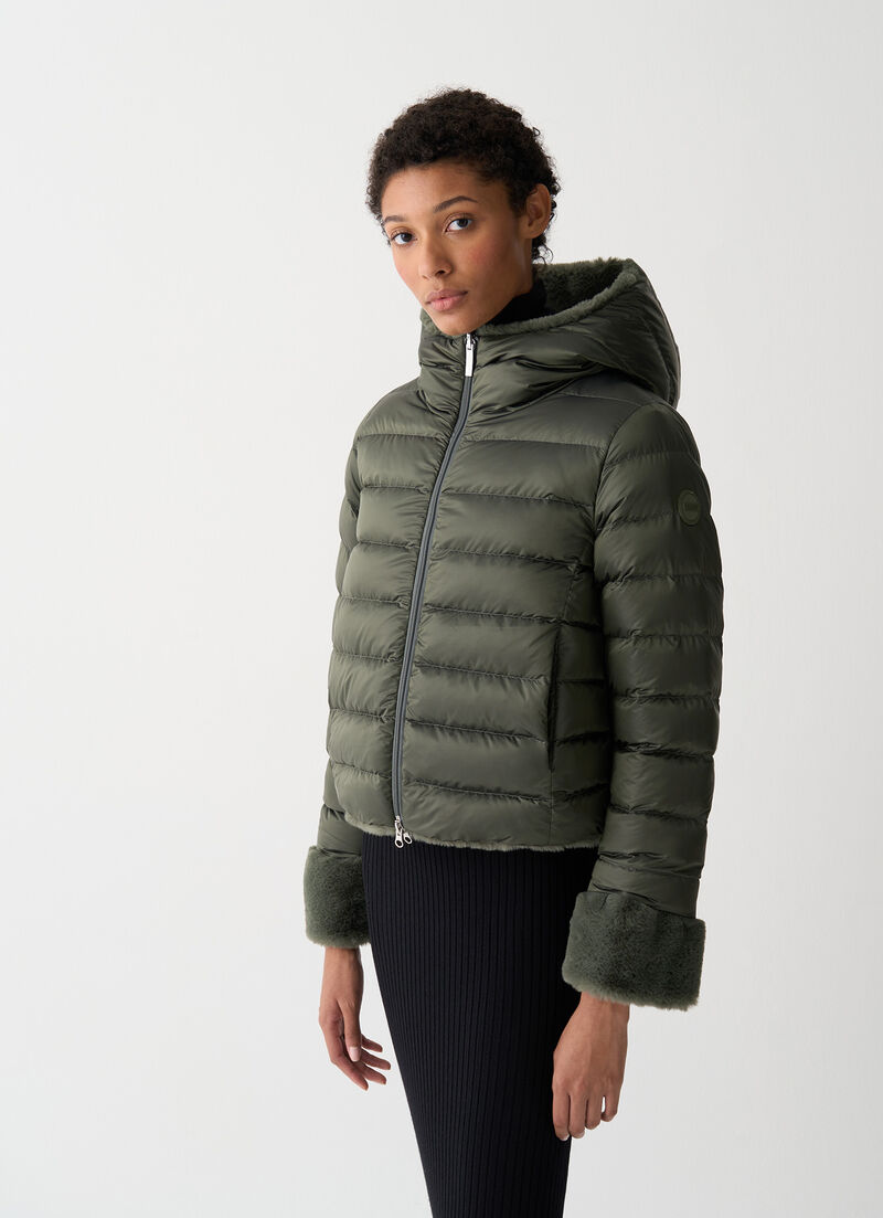 Reversible faux fur down jacket