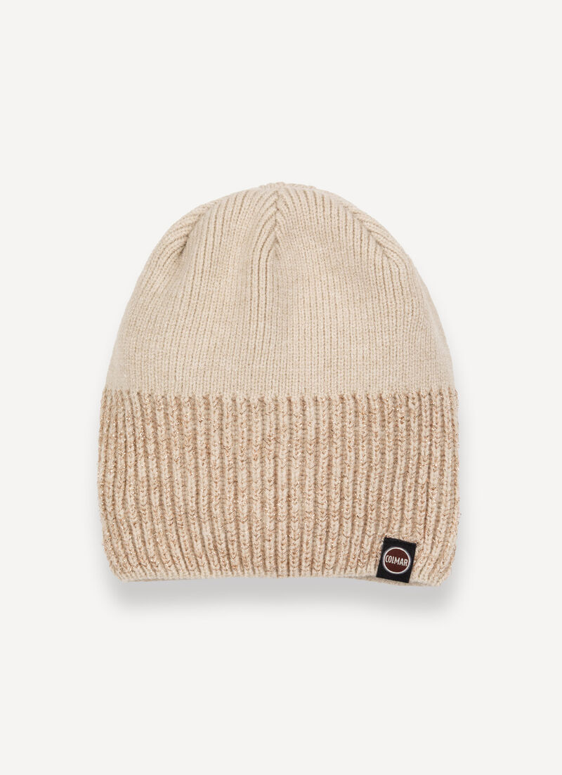 Hat with lurex rib knit