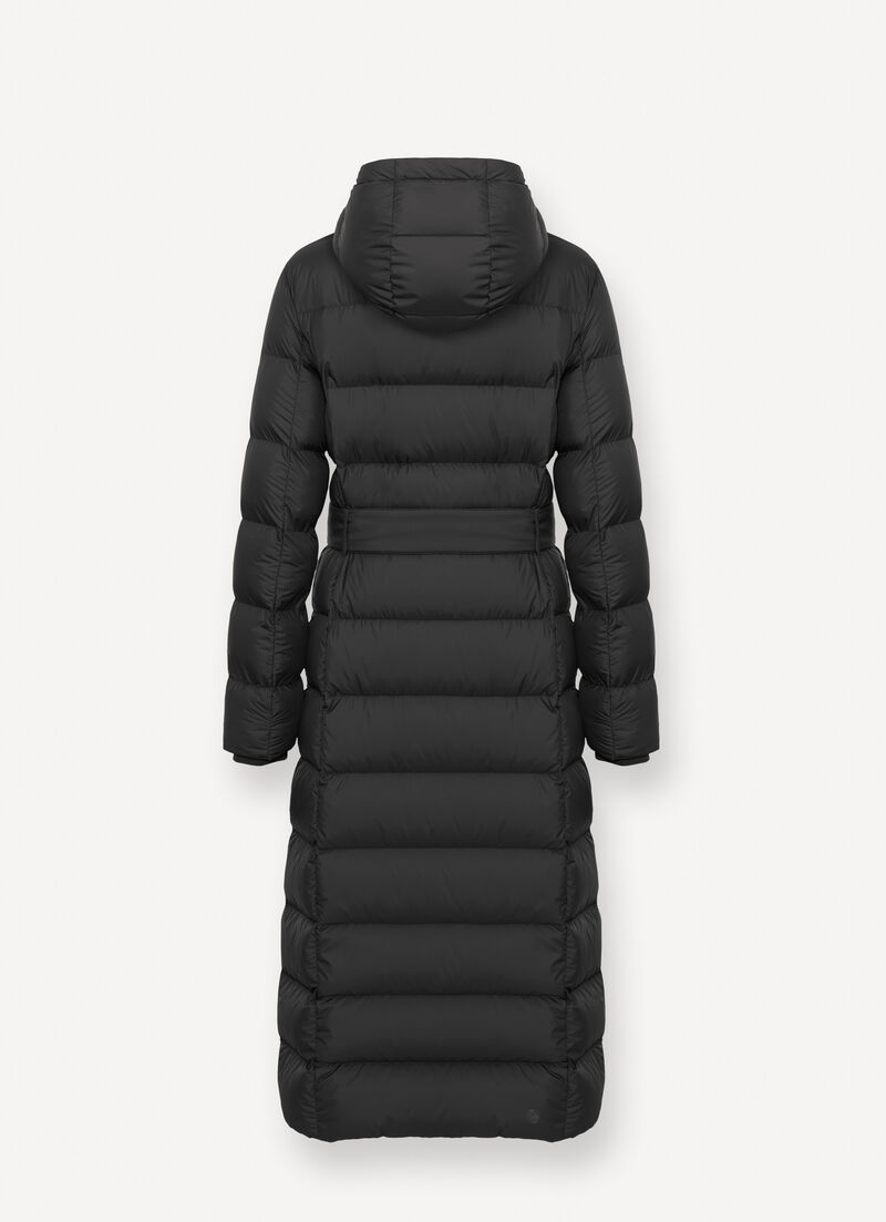 Long matte down jacket with belt