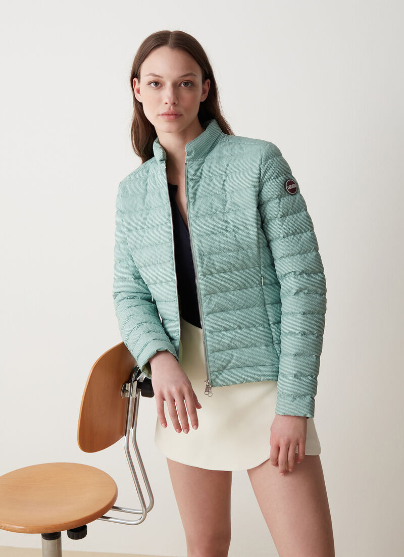 Vichy-print jacket with stand-up collar