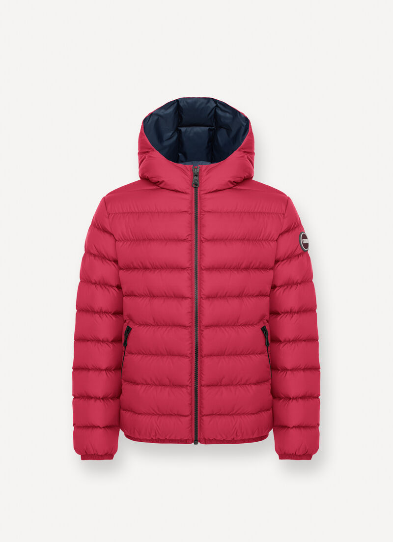 Sporty down jacket with fixed hood