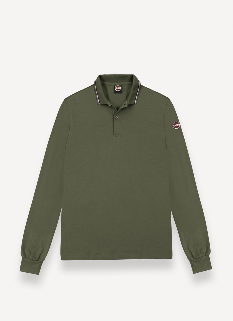 Long-sleeved tricolour polo shirt