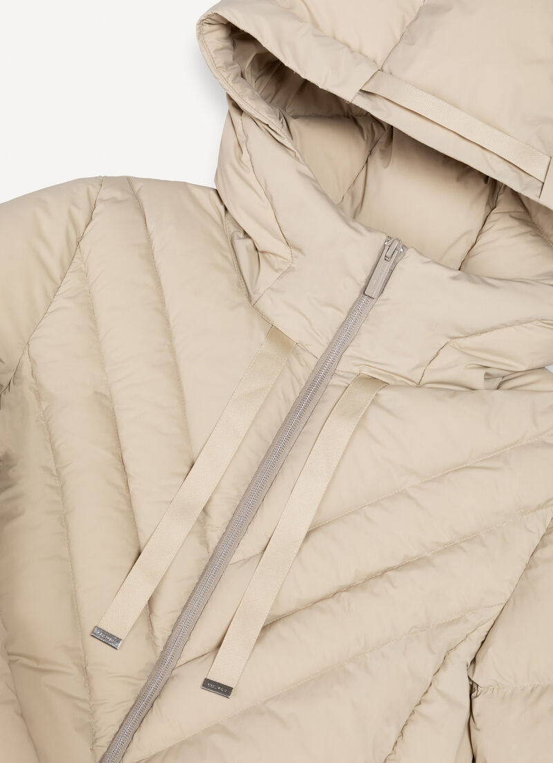 Long stretch down jacket with drawstring