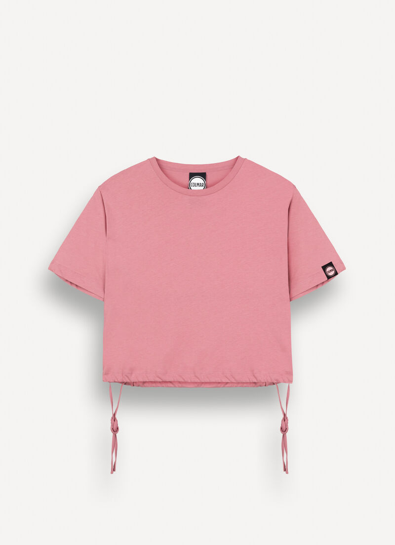 Cropped T-shirt with drawstring