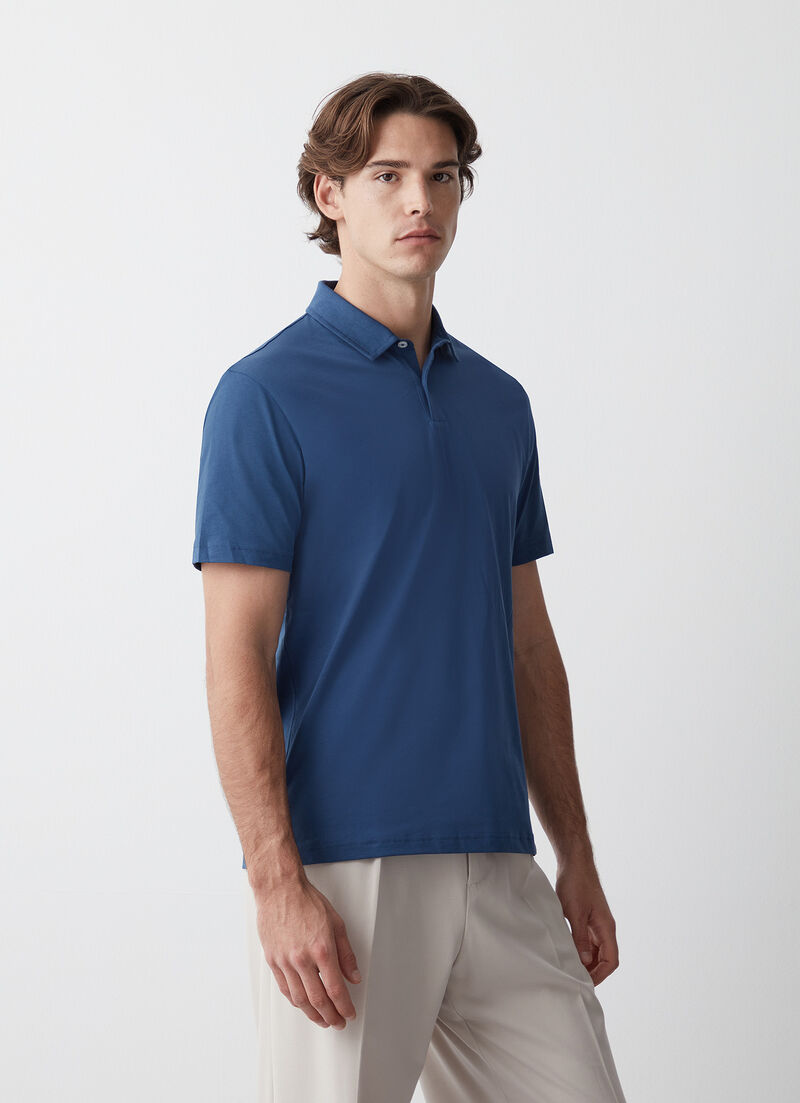 Compact cotton polo shirt with shirt collar