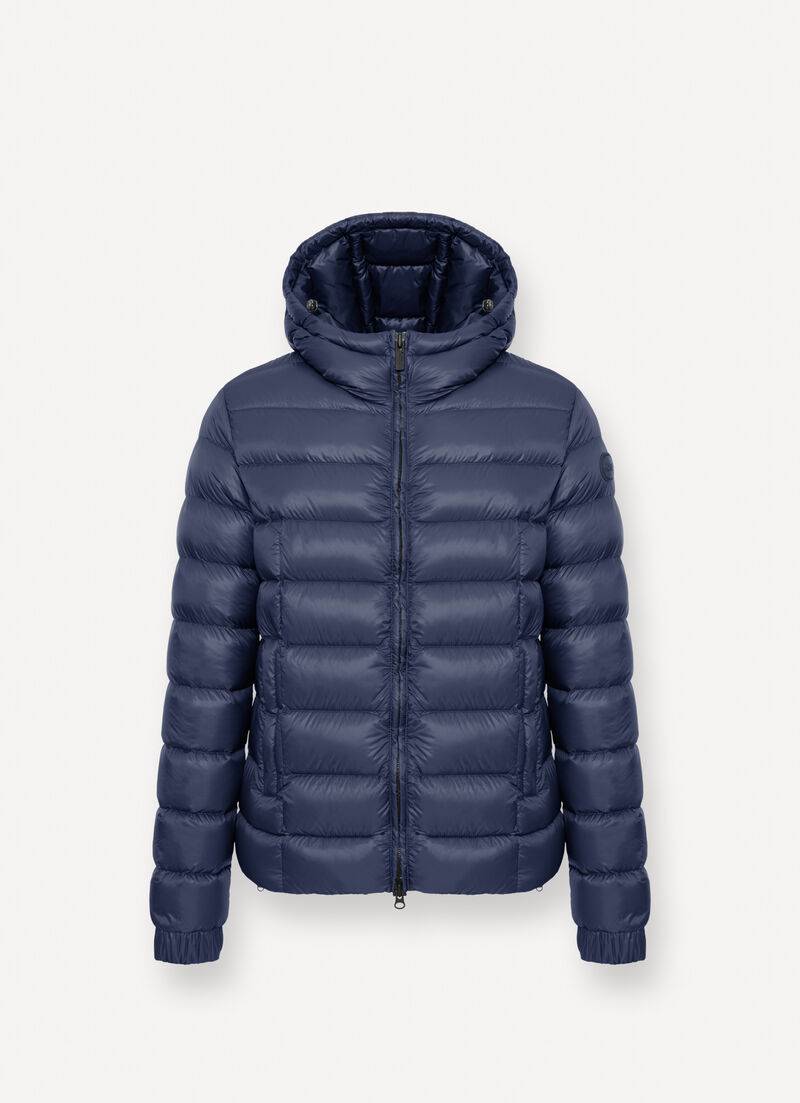 Glossy hooded down jacket