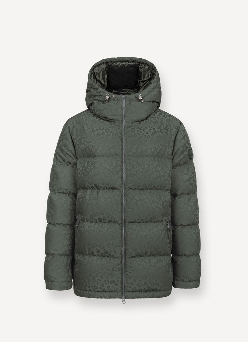 Animal-print hooded down jacket