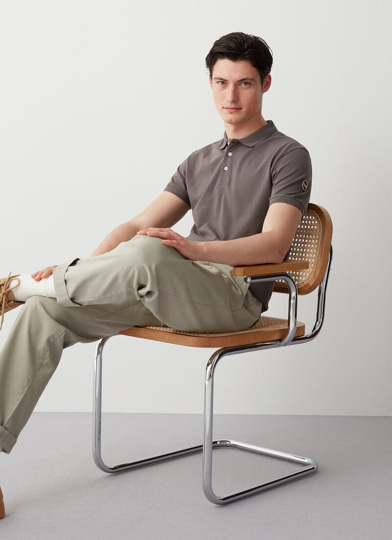 Stretch piqué cotton polo shirt