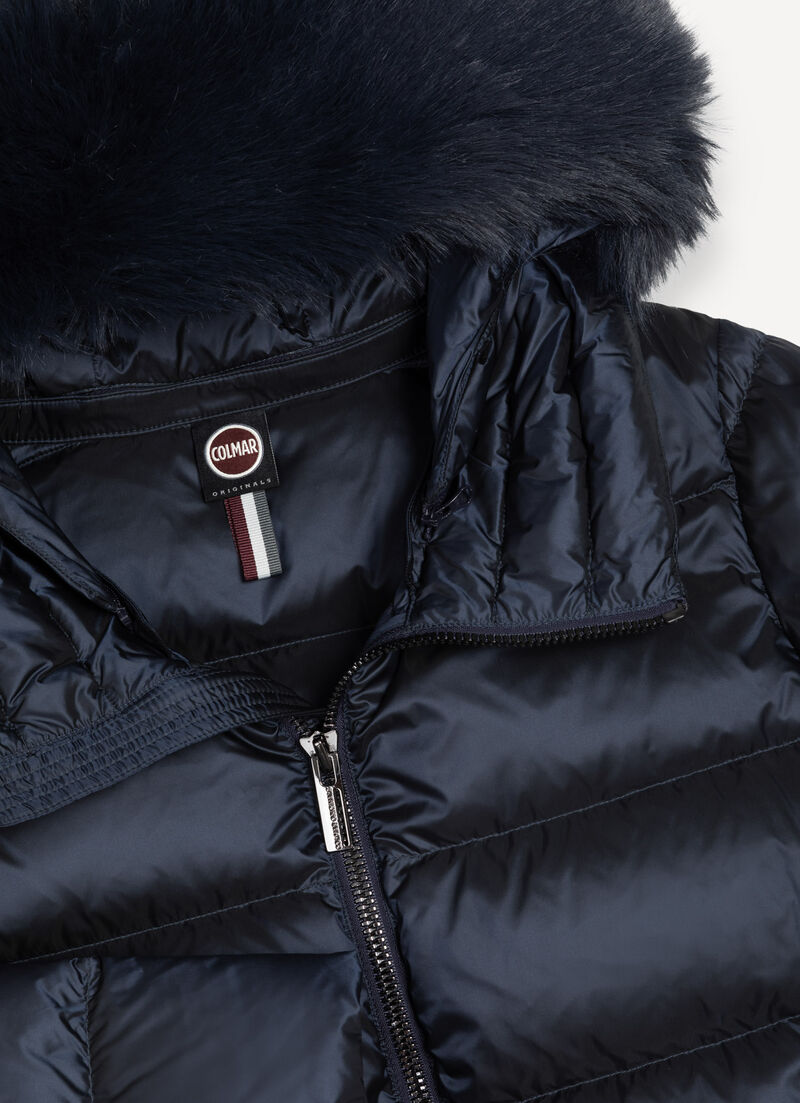 Turtle neck down jacket with faux fur