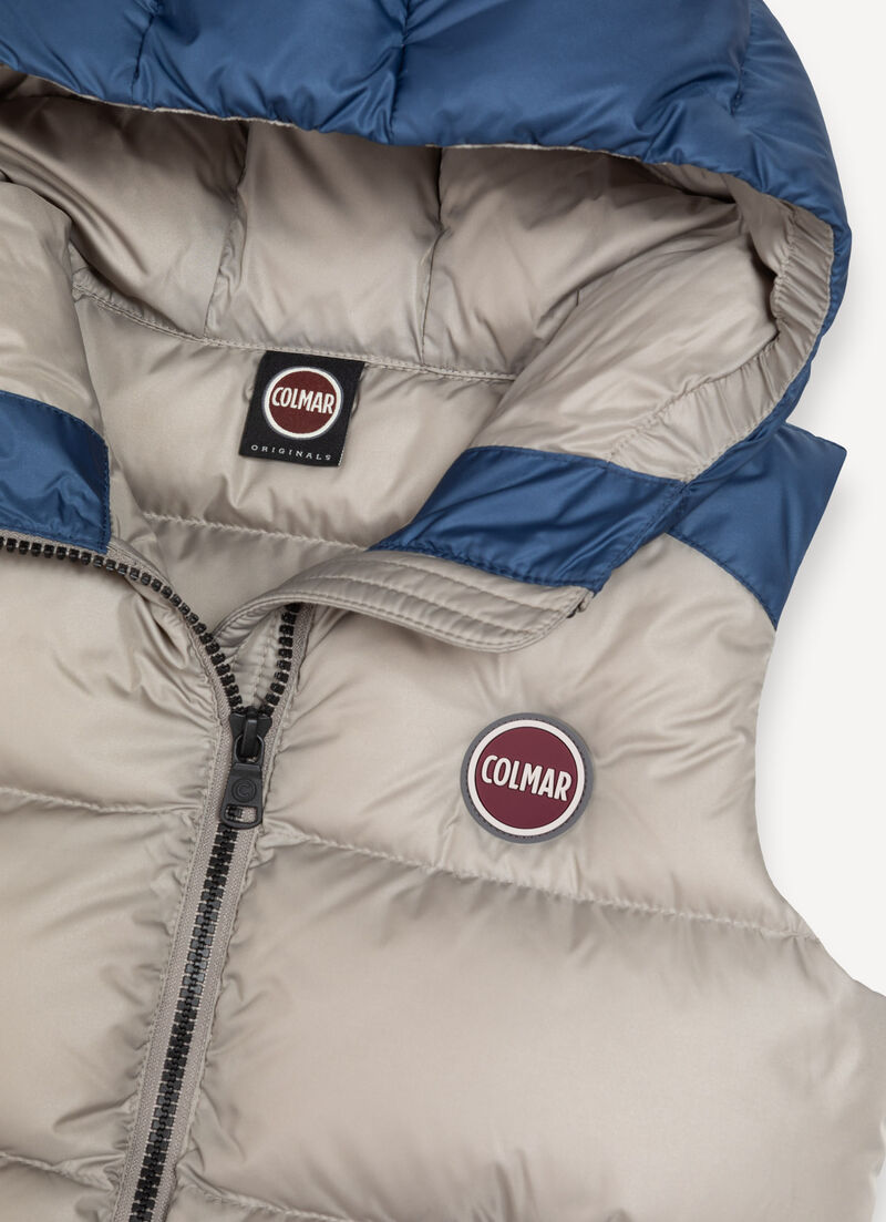 Two-tone down vest with hood