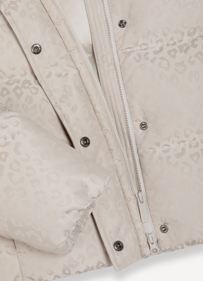 Animal-print down jacket with maxi-collar