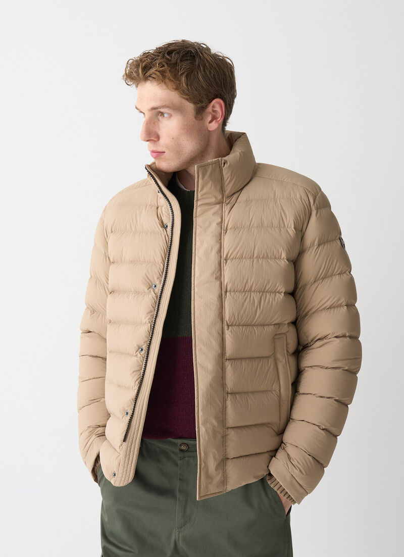 Down jacket with padded collar