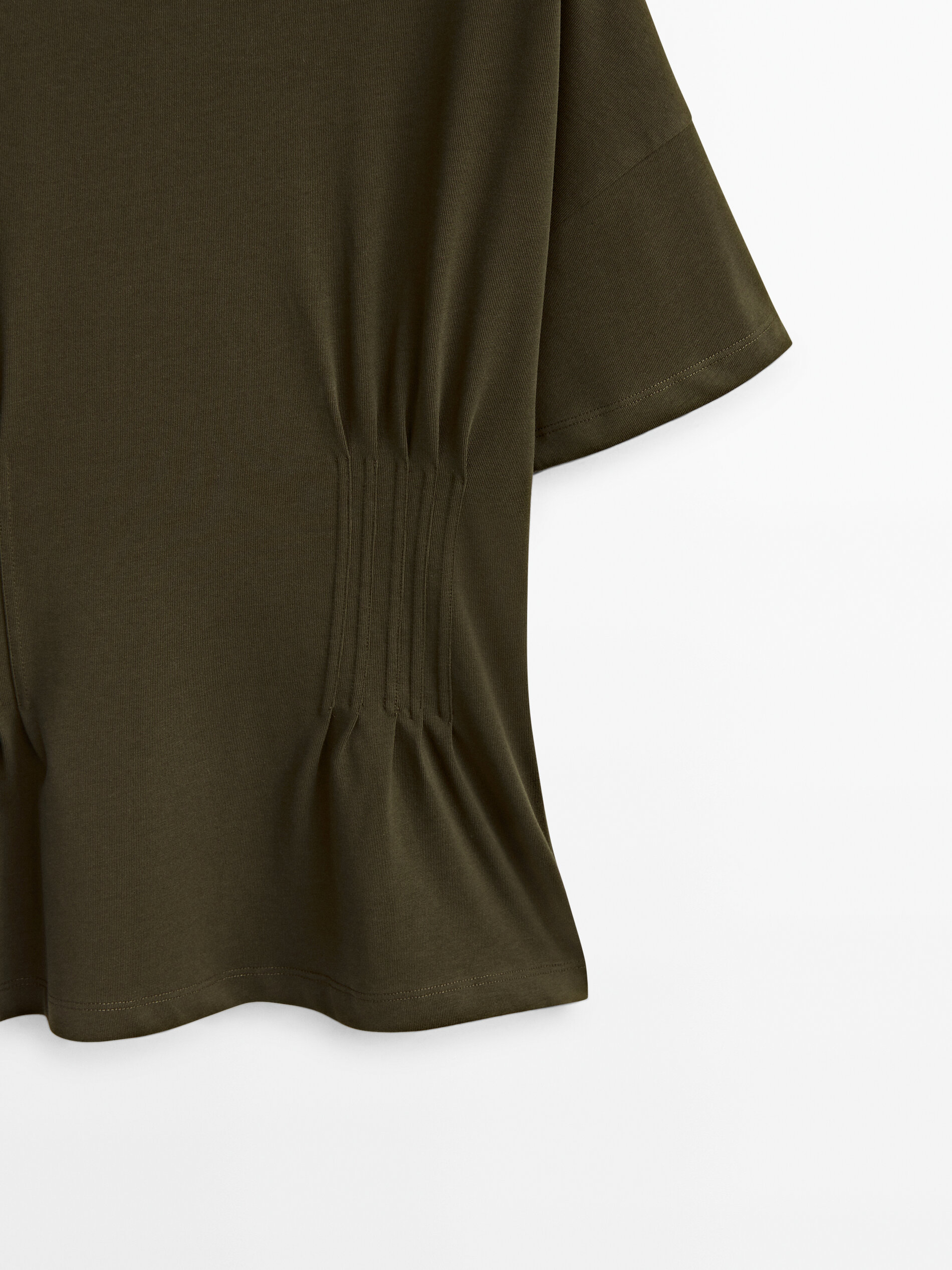 Camiseta algodón frunce cintura - KAKI MEDIO