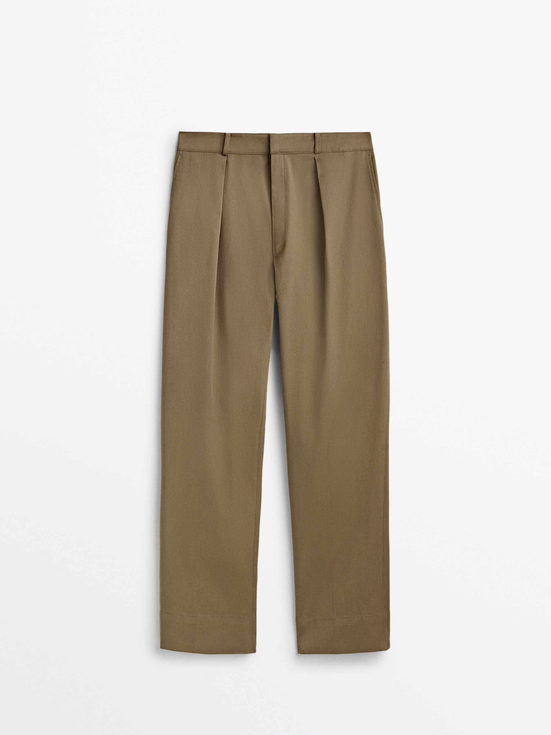 Pantalón sarga pinzas tapered fit - KAKI OSCURO