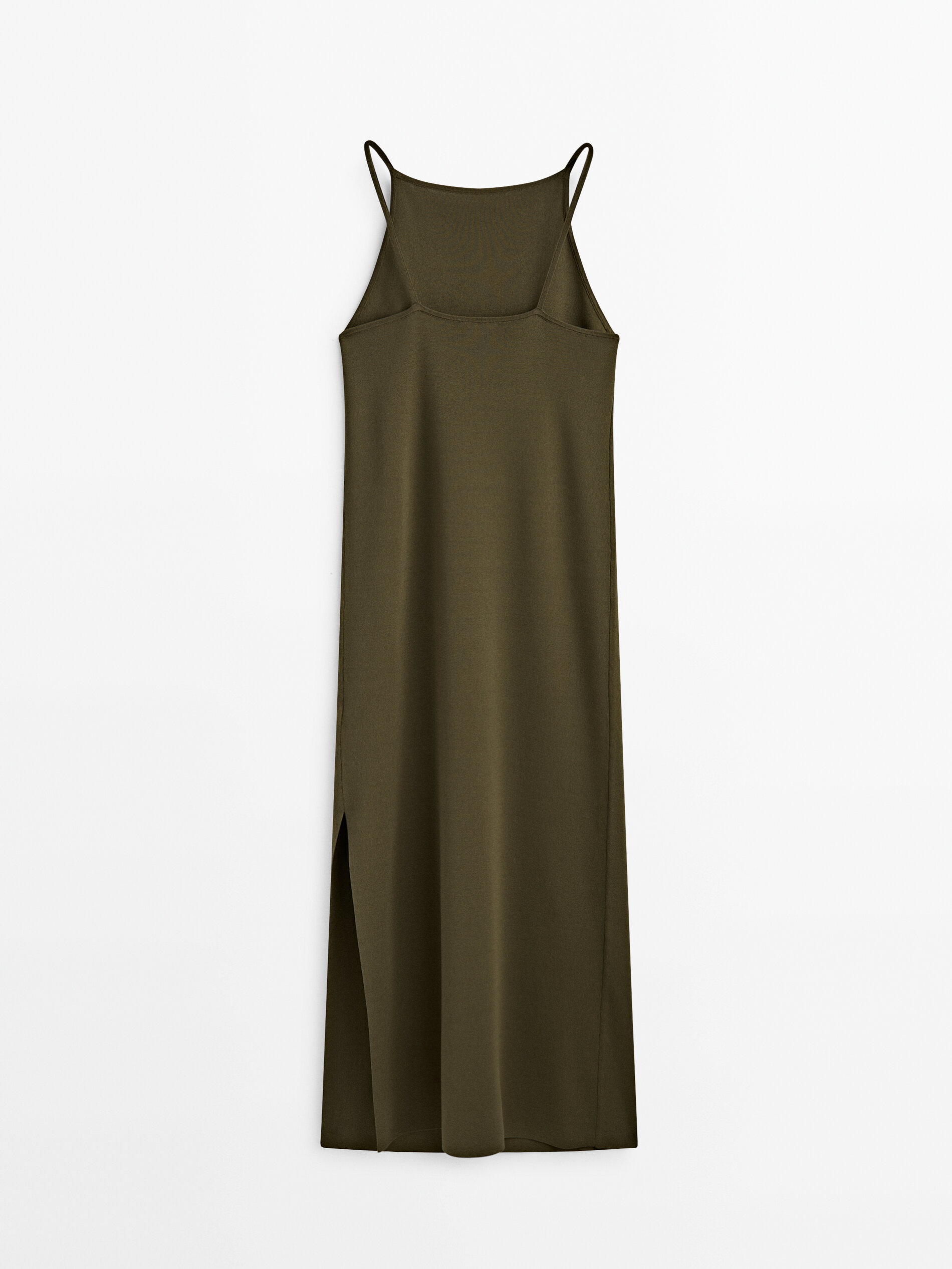 Vestido punto tirantes escote cuadrado - KAKI OSCURO