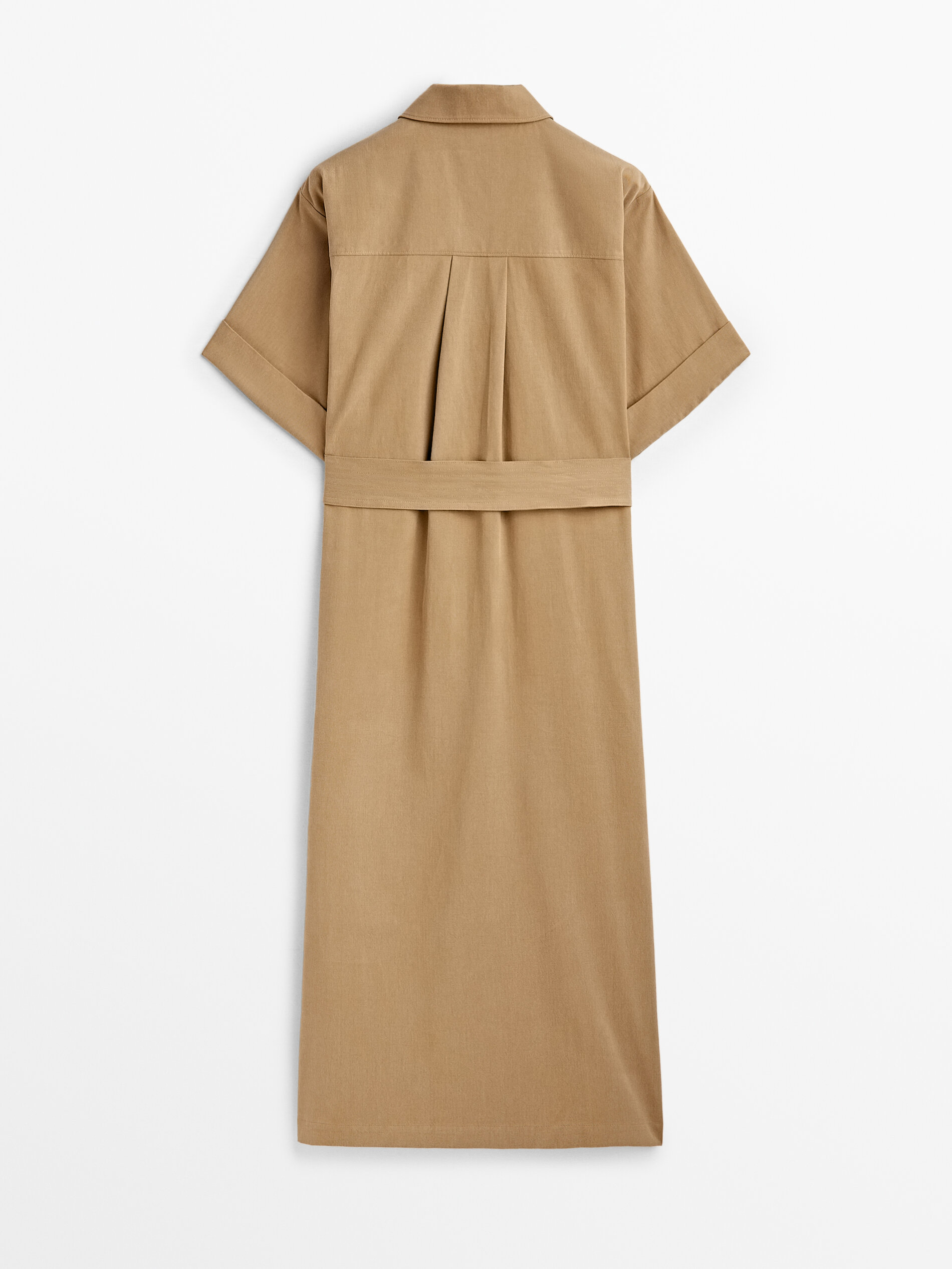 Vestido midi bolsillos - BEIGE