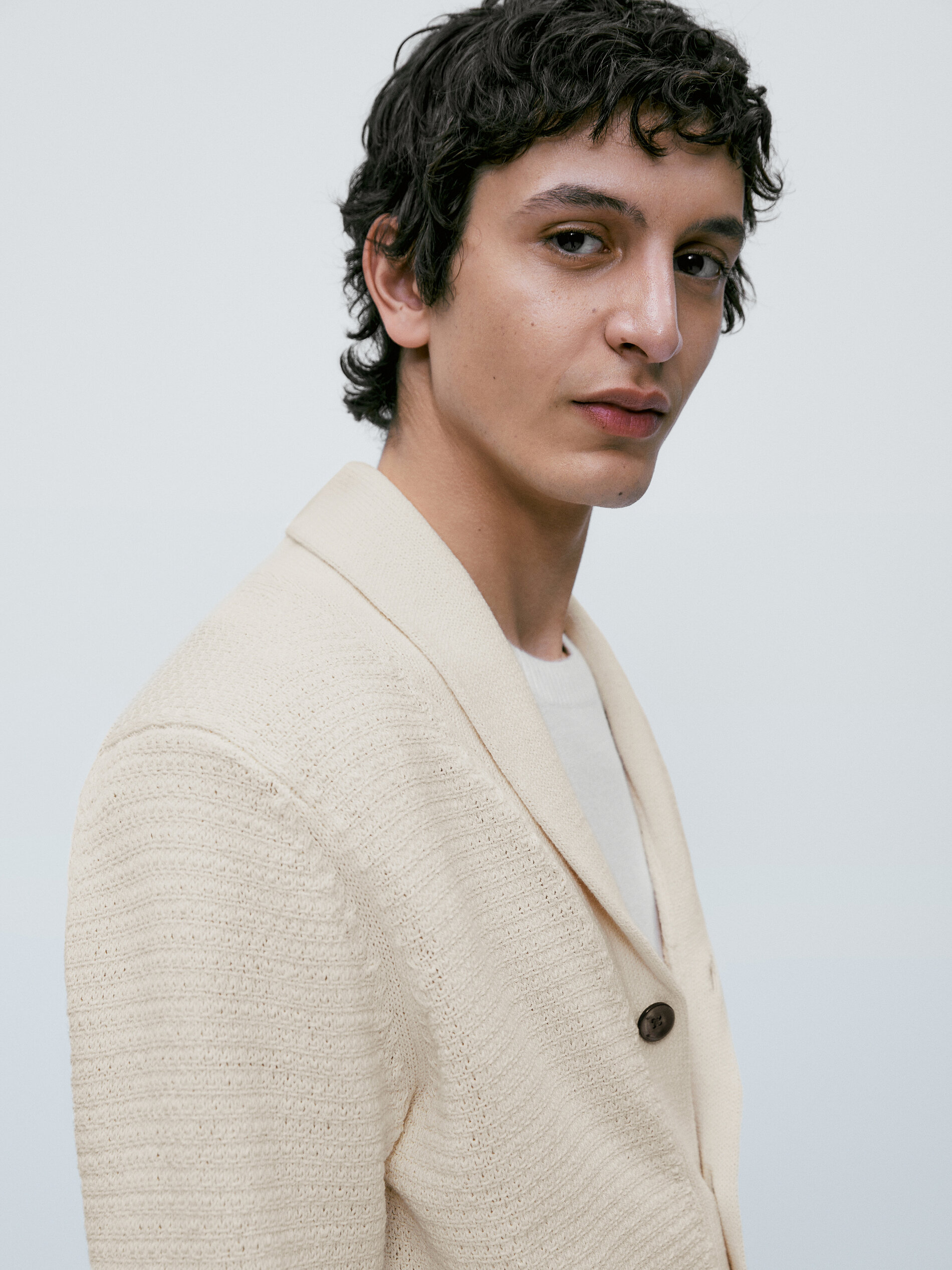 Cárdigan de punto estructura cuello chal - CRUDO