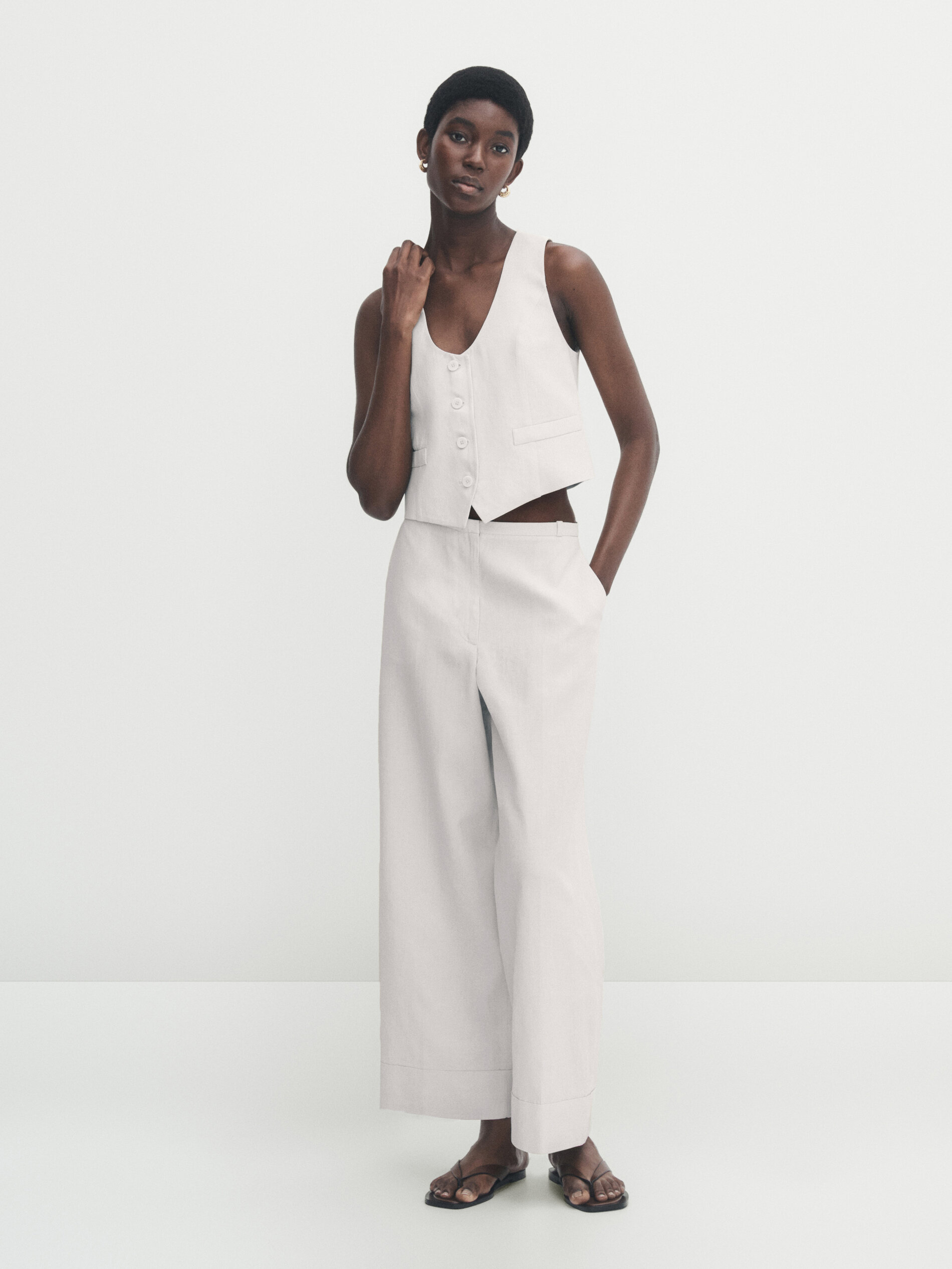 Pantalón 100% lino encerado - MARFIL