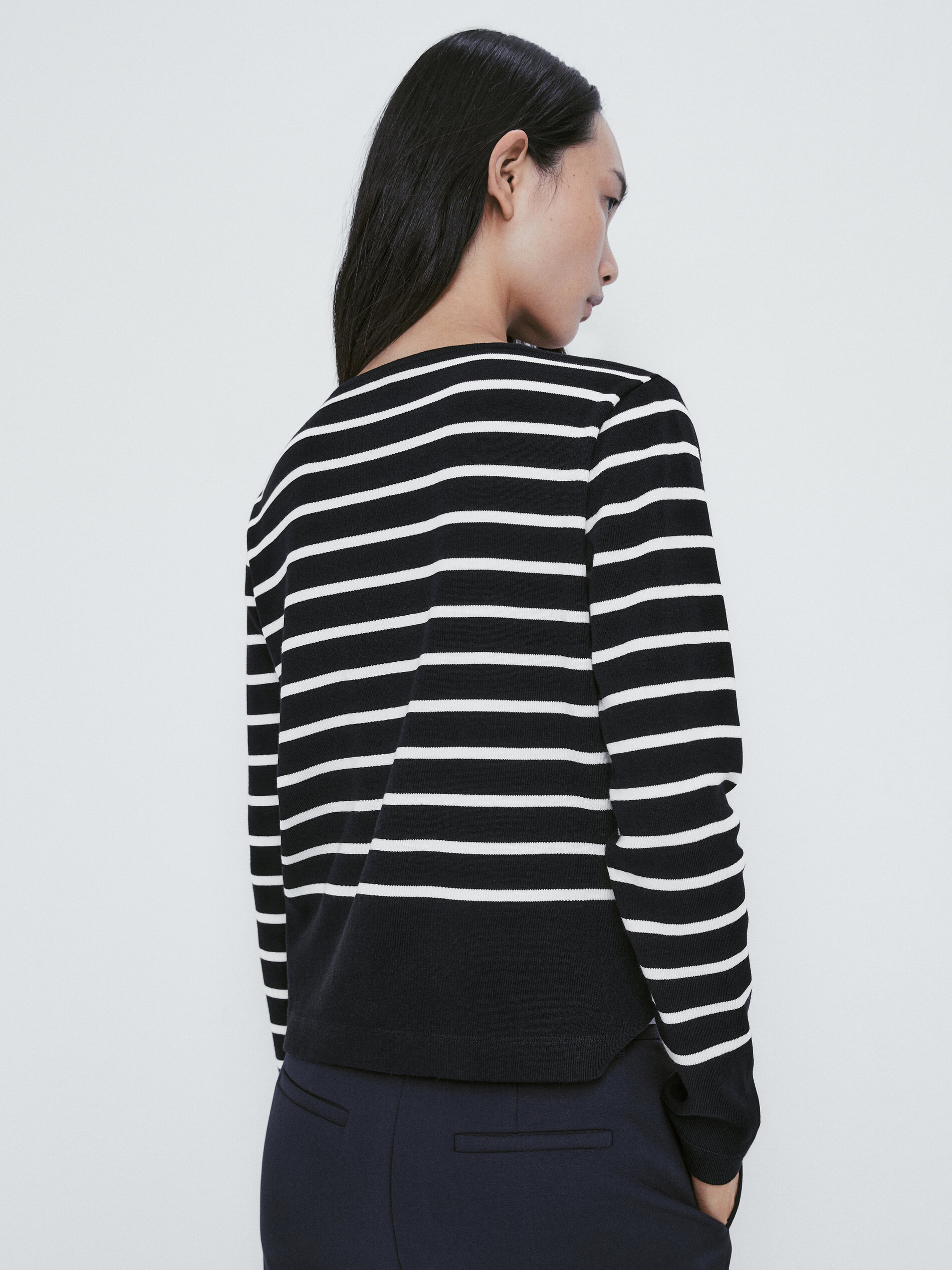 Camiseta rayas algodón cuello barco - AZUL MARINO