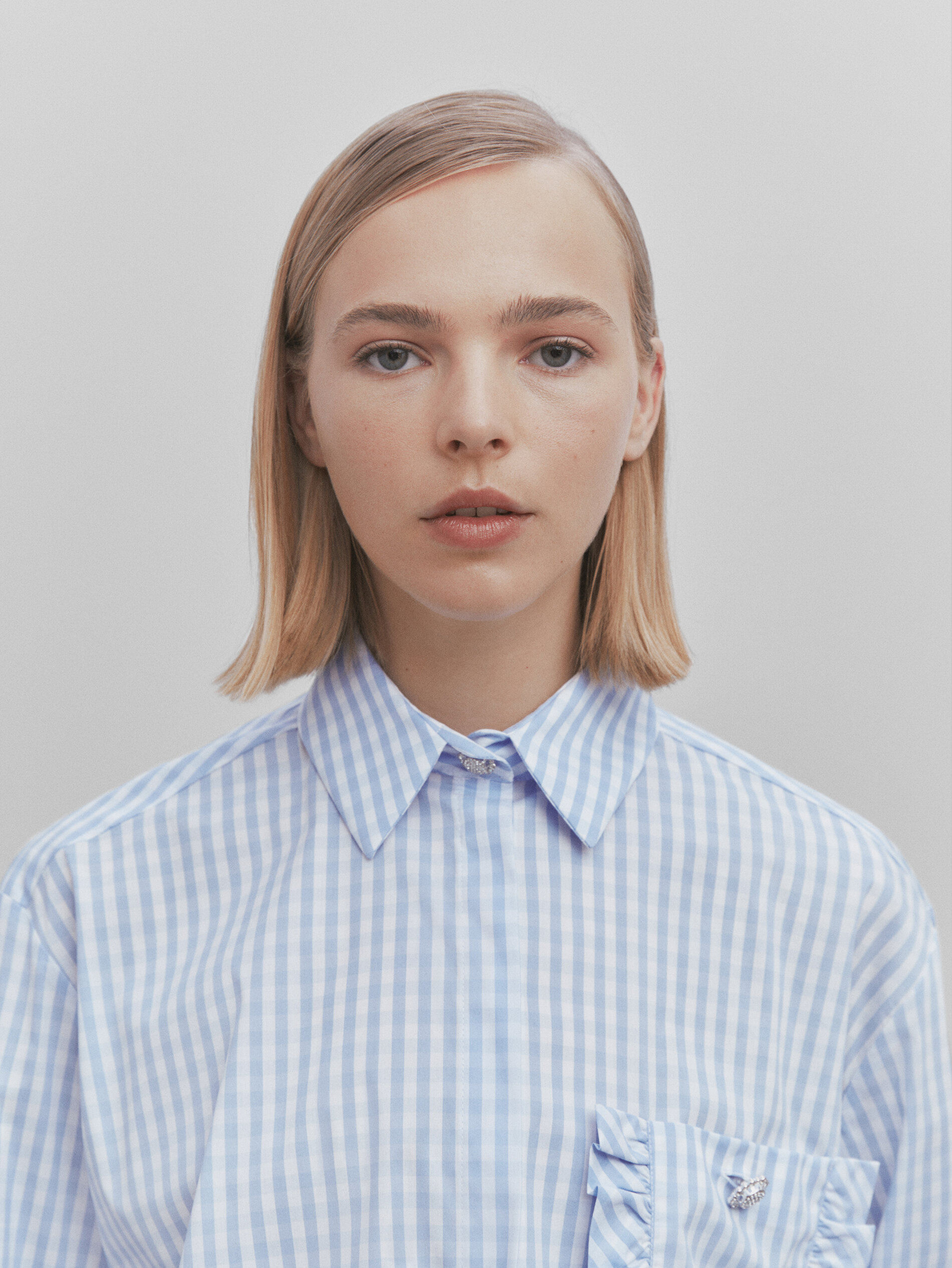 Camisa cuadros vichy bolsillo volante -Studio - AZUL