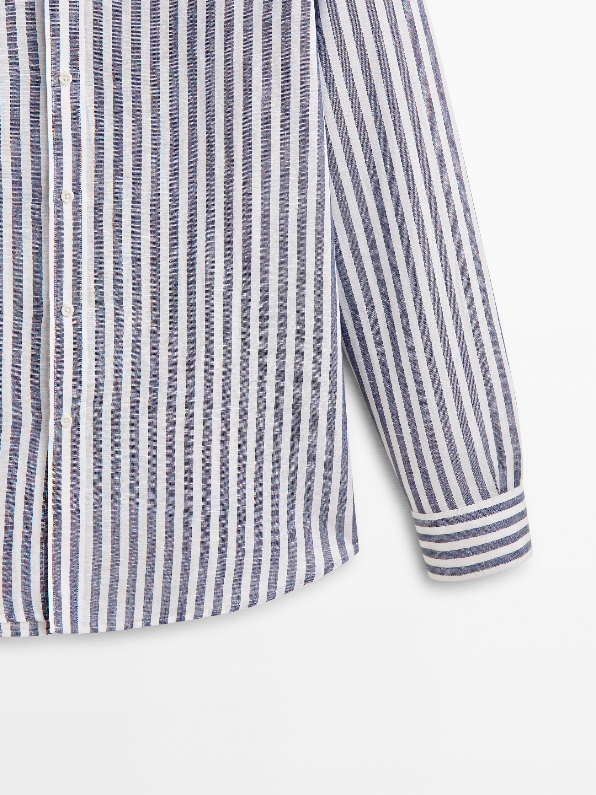 Camisa rayas con lino y algodón regular fit - AZUL MARINO