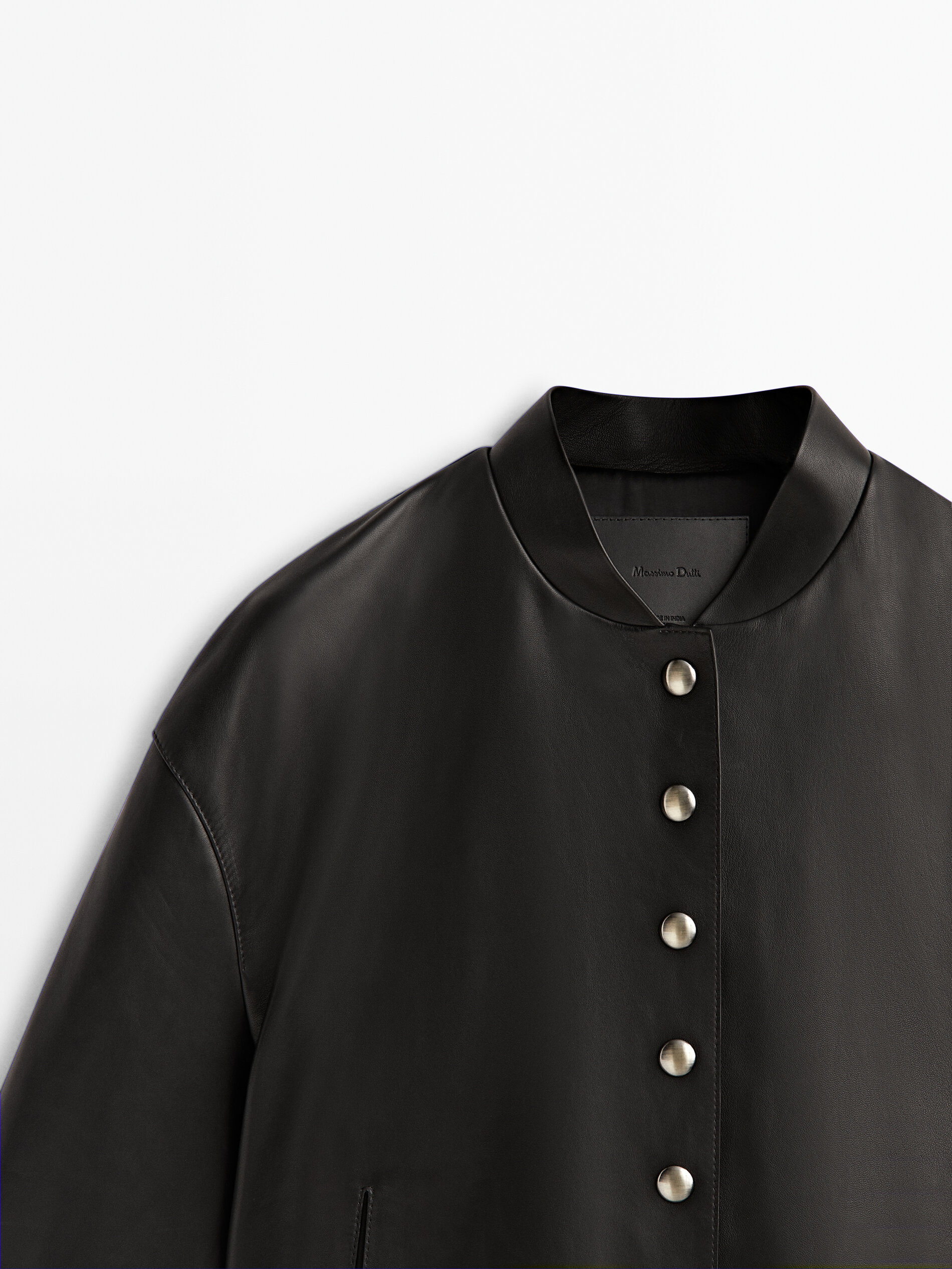 Chaqueta bomber piel napa botones - NEGRO