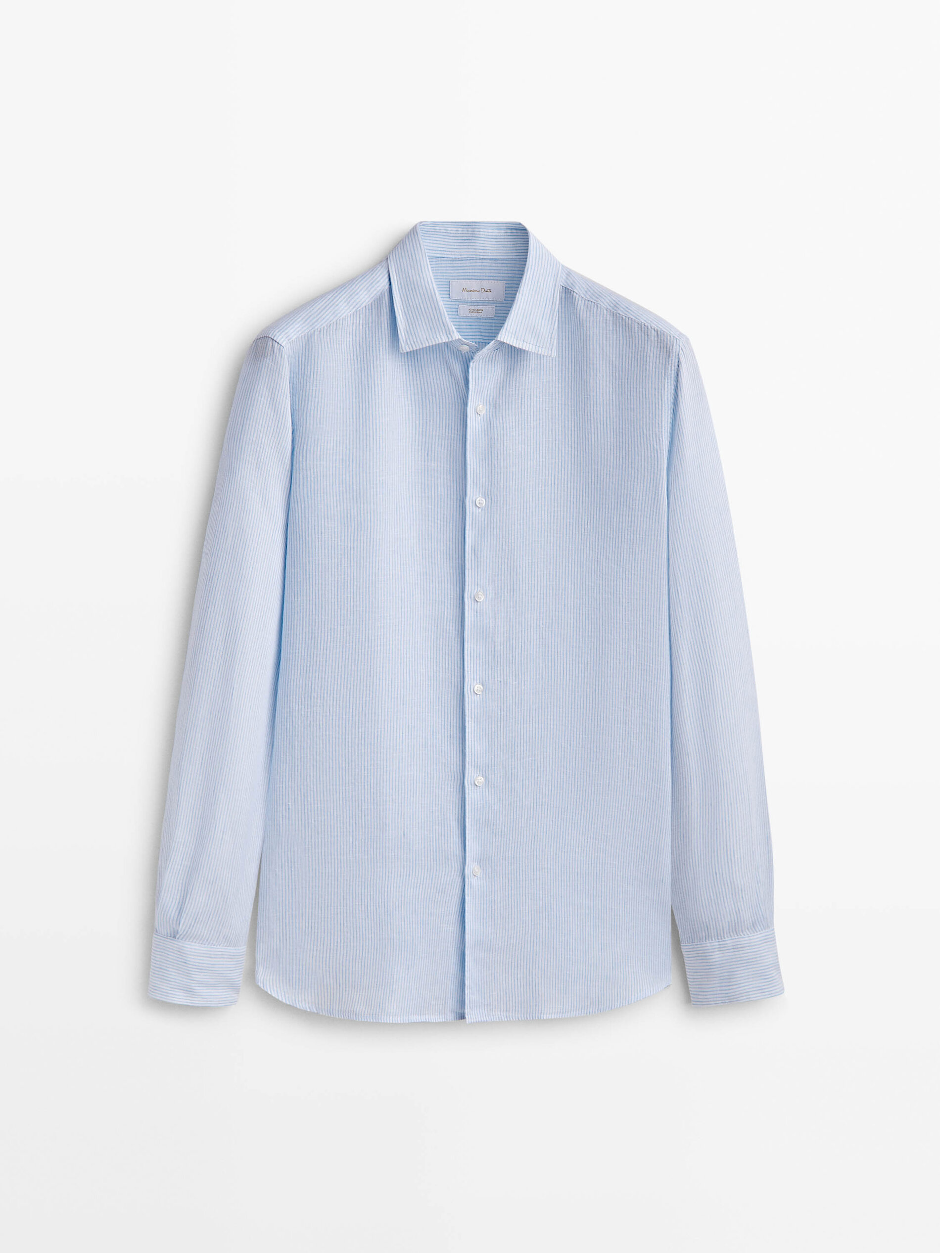 Camisa micro rayas lino slim fit - CELESTE