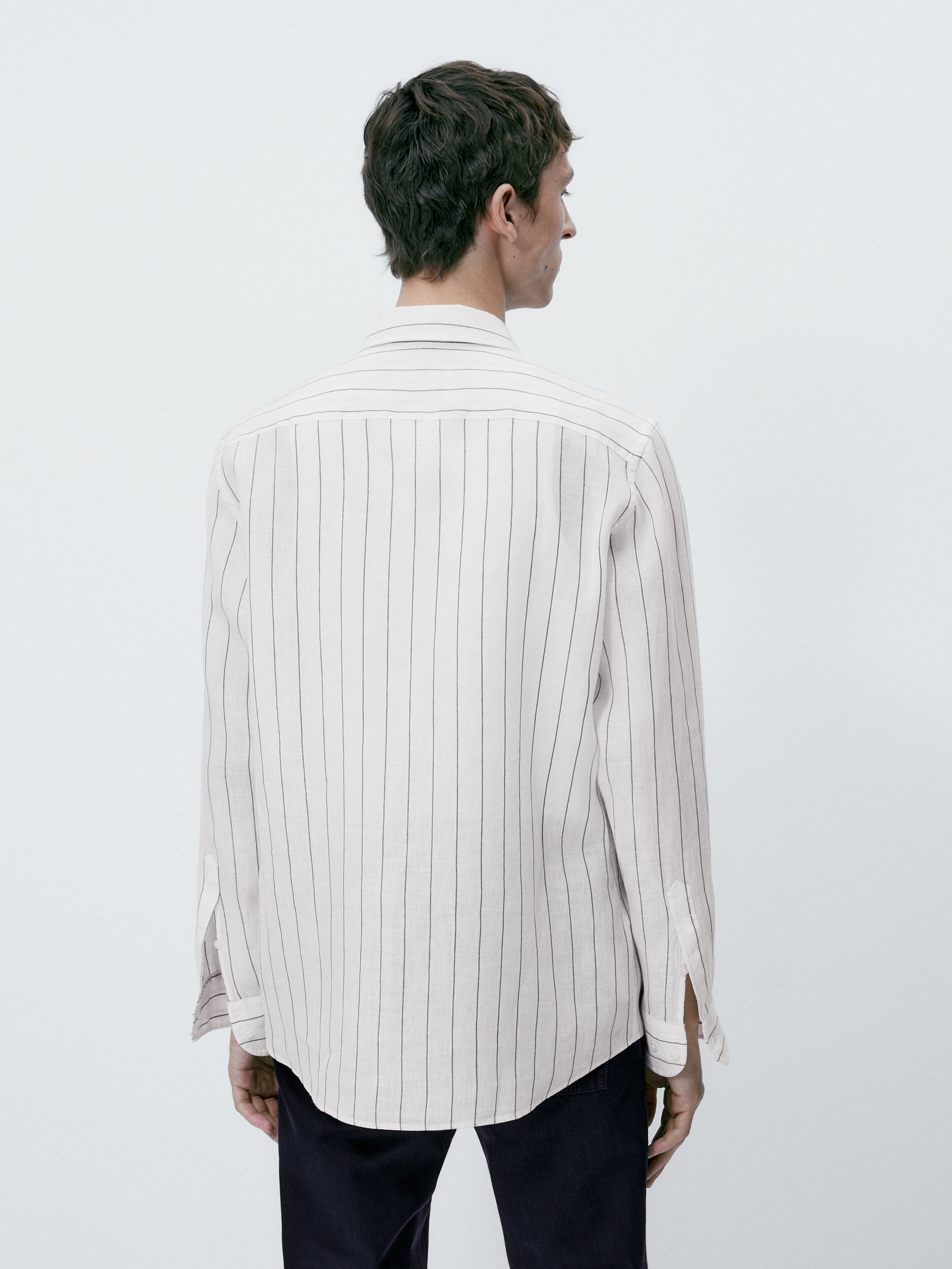 Camisa rayas mezcla lino algodón regular fit - AZUL OSCURO