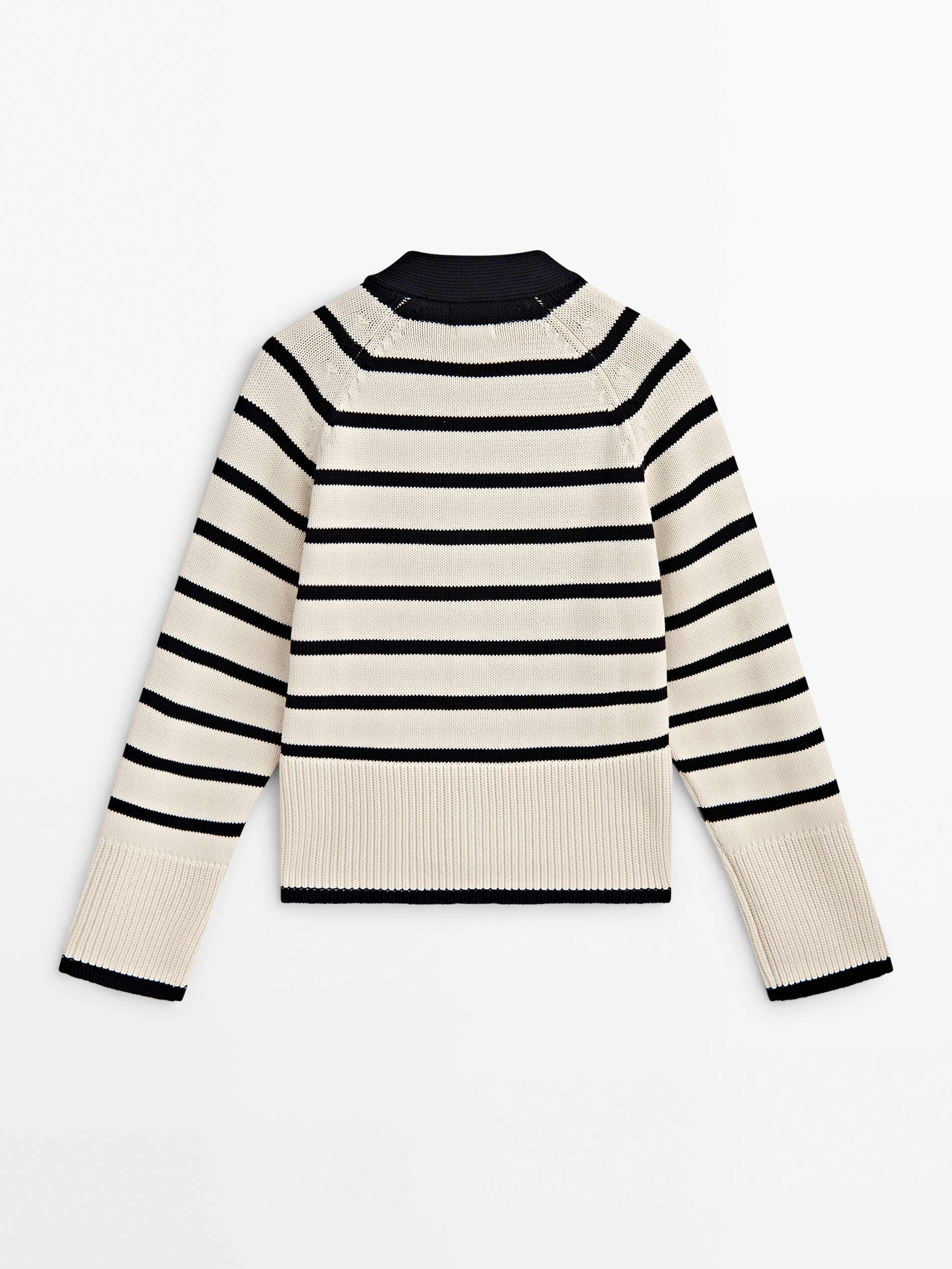 Cárdigan punto rayas cuello pico - CRUDO