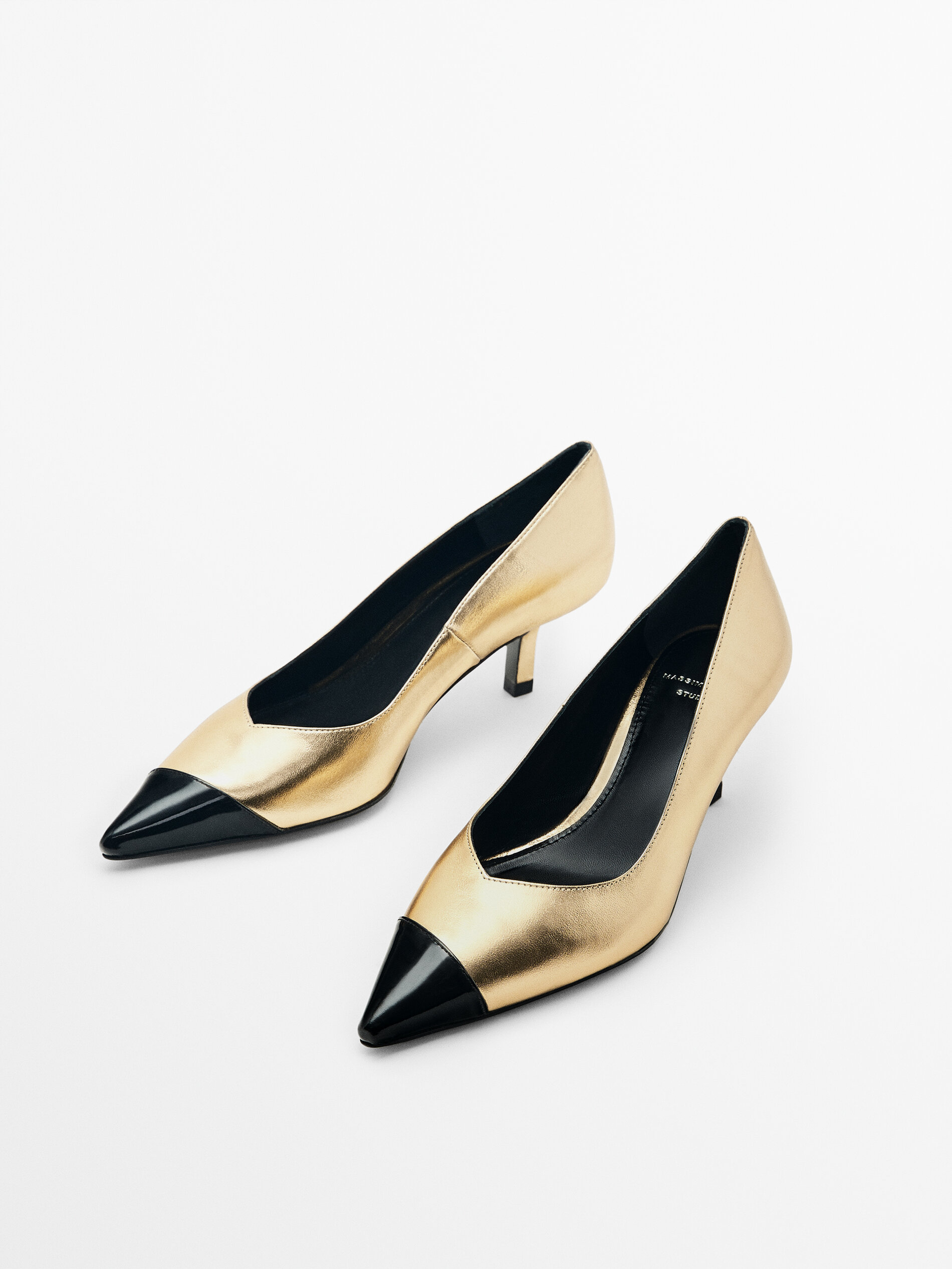 Zapato tacón piel metalizada puntera -Studio - DORADO