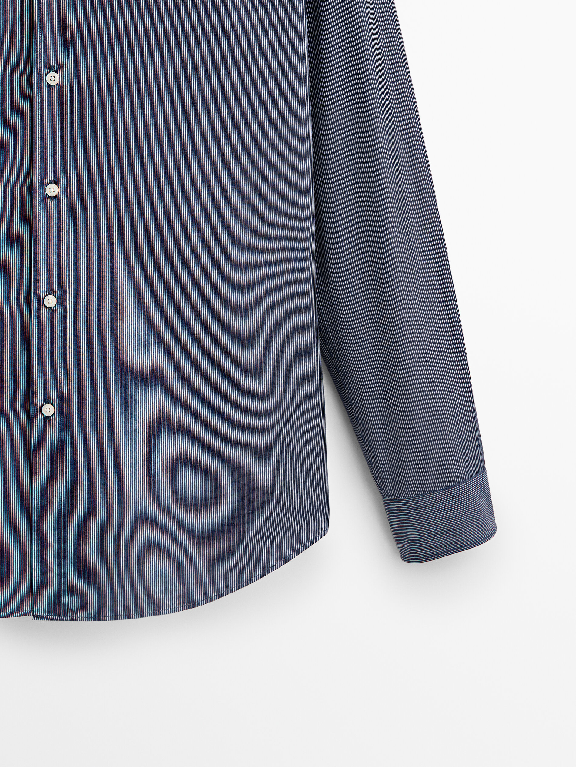 Camisa popelín algodón rayas slim fit - AZUL MARINO