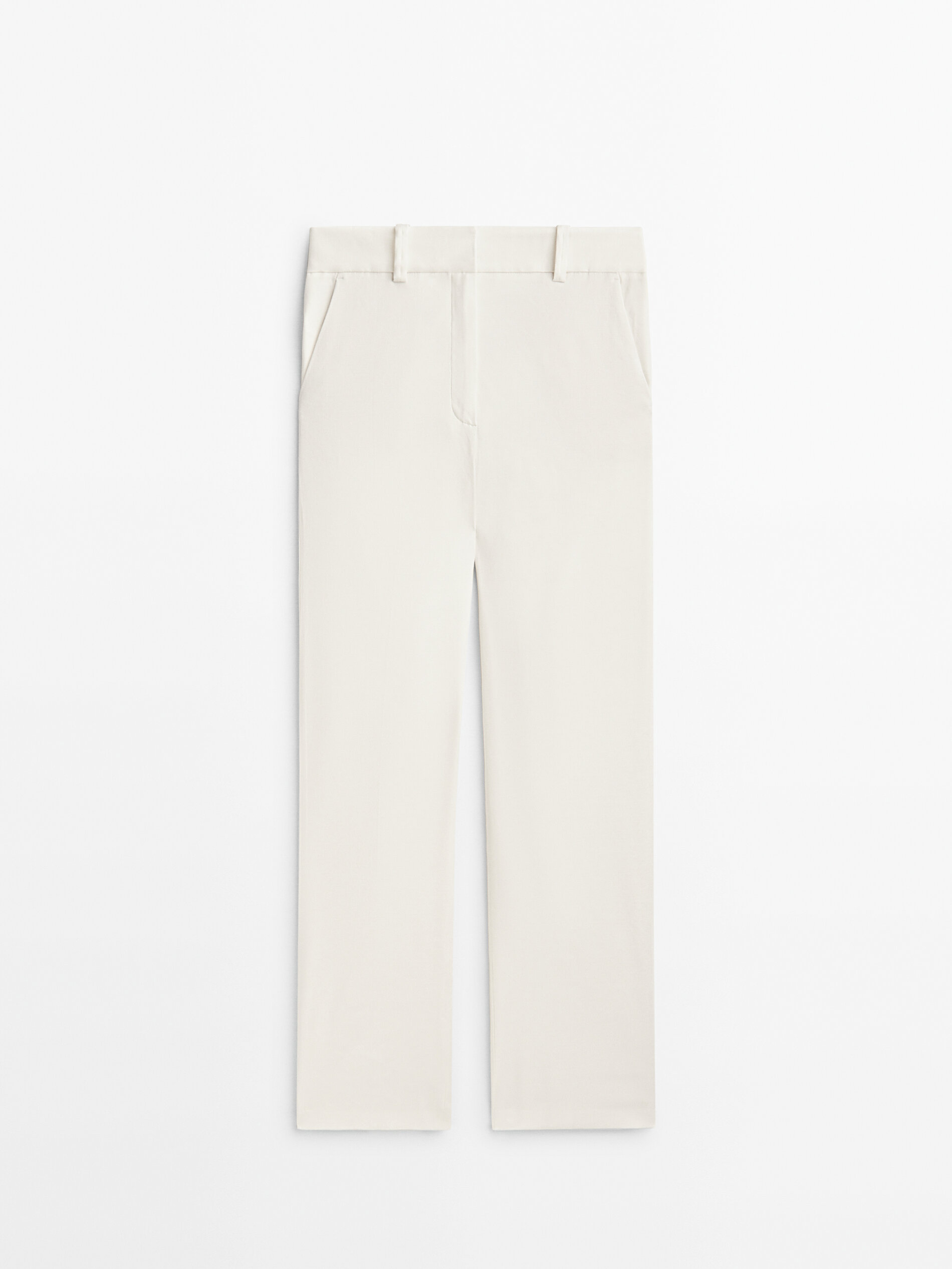 Pantalón con lino recto - BLANCO