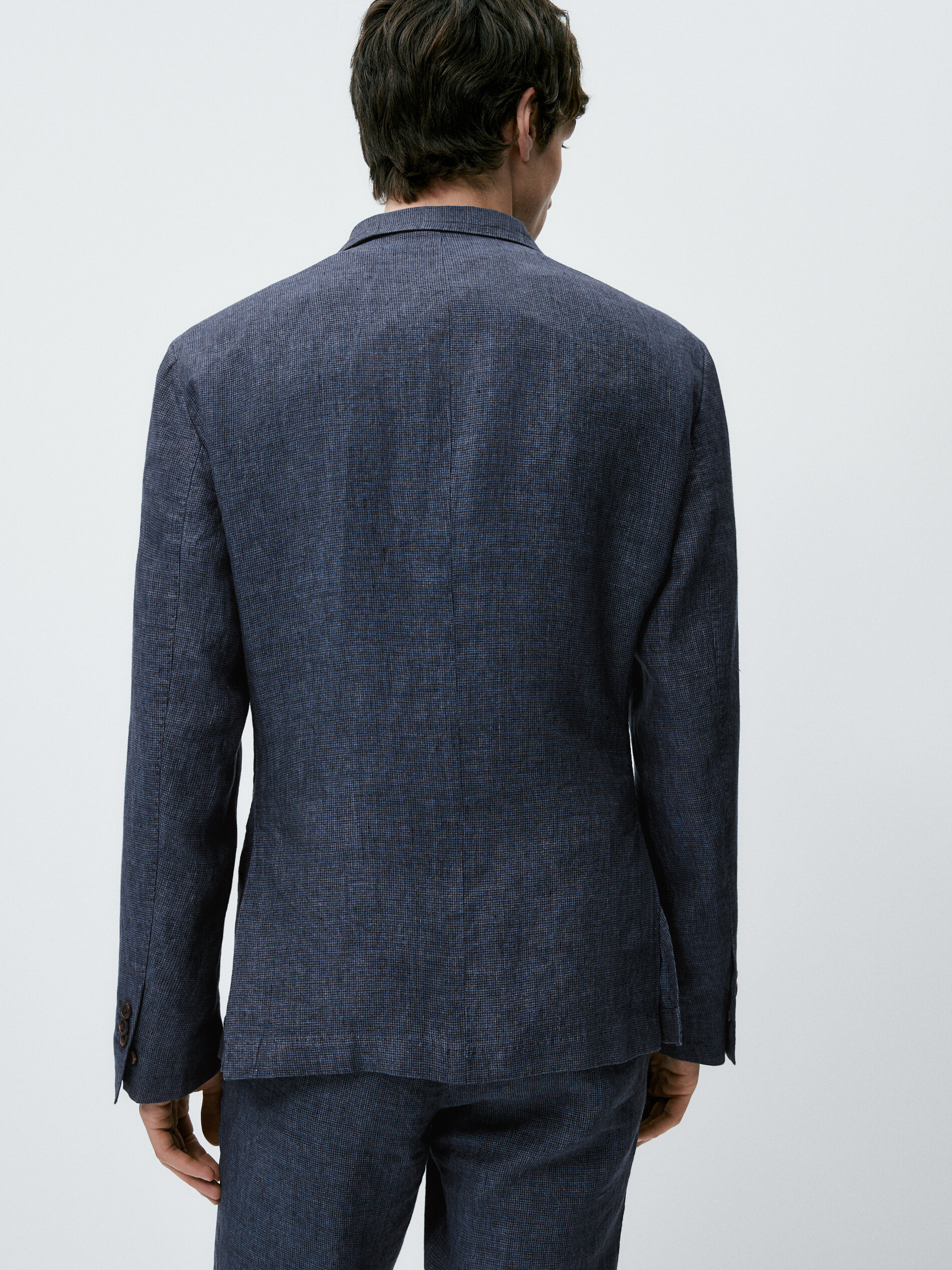 Americana traje lino lavado pata de gallo - AZUL