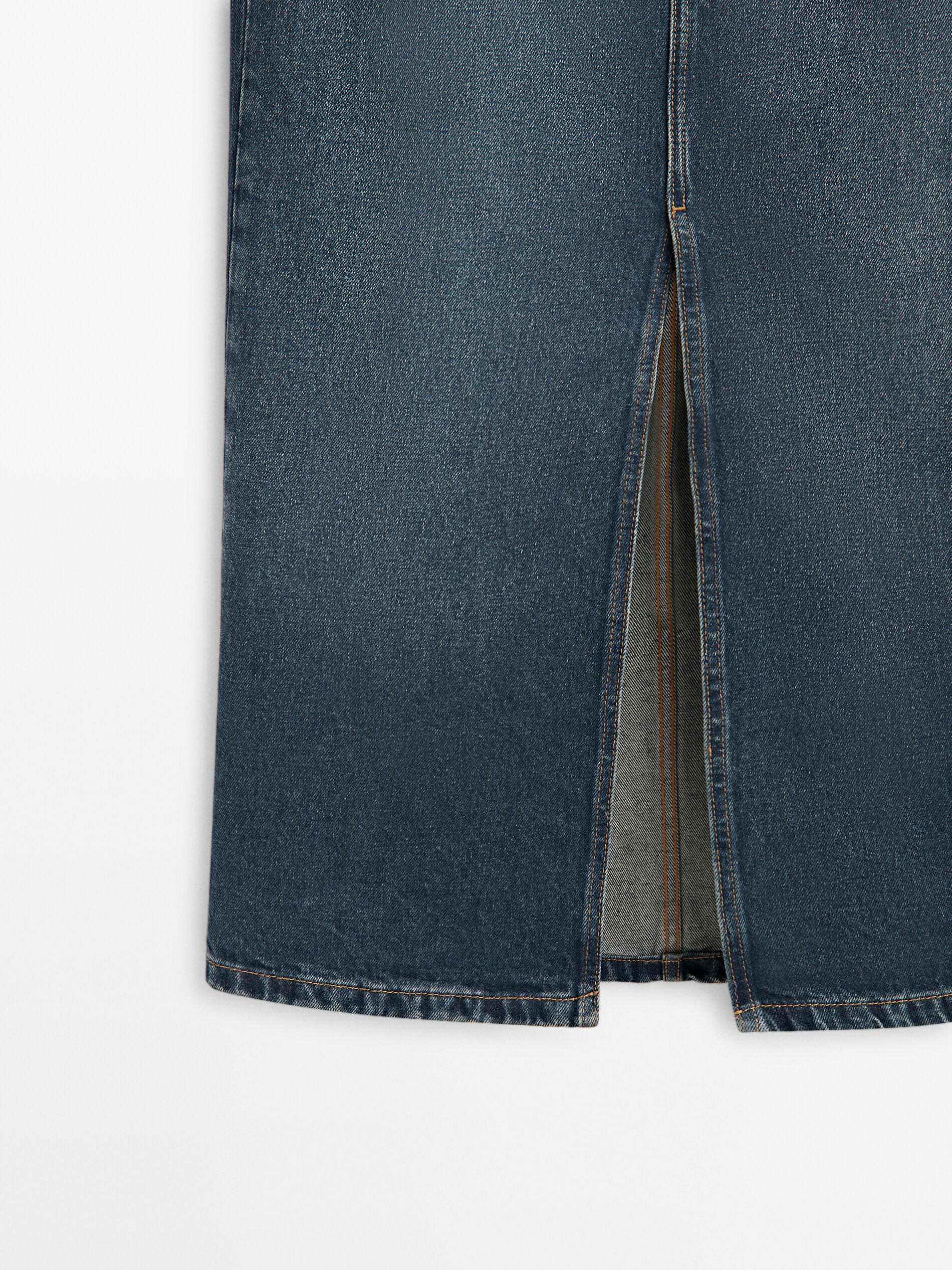 Falda denim tiro alto efecto lavado - AZUL MEDIO