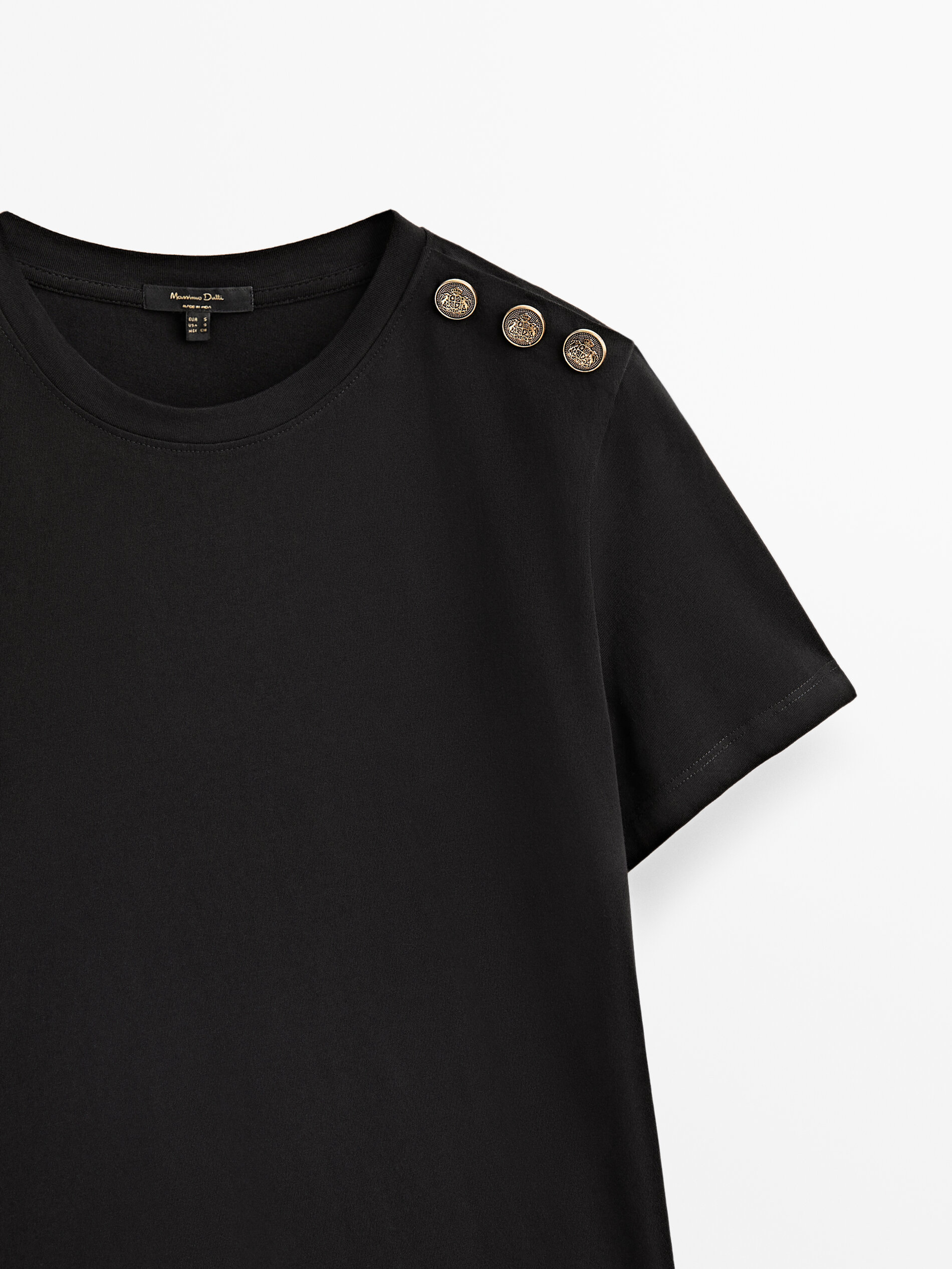 Camiseta algodón detalle botones - NEGRO