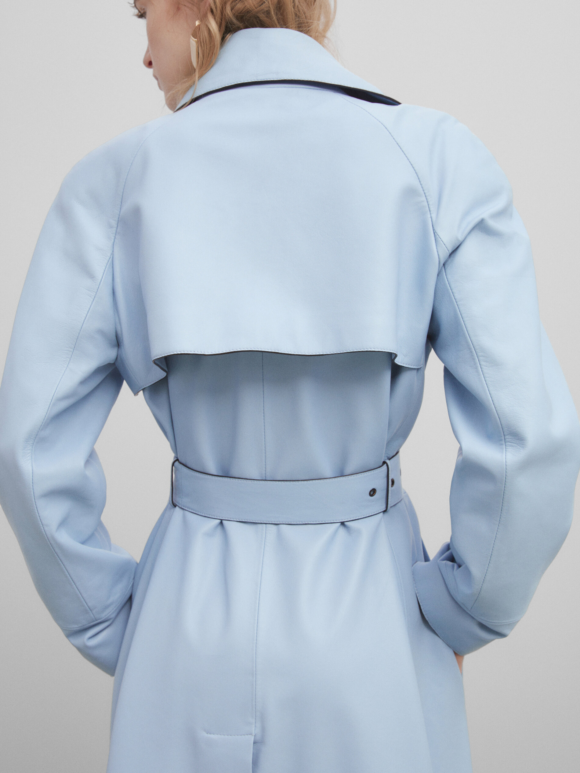 Chaqueta trench piel napa cinturón - Studio - CELESTE