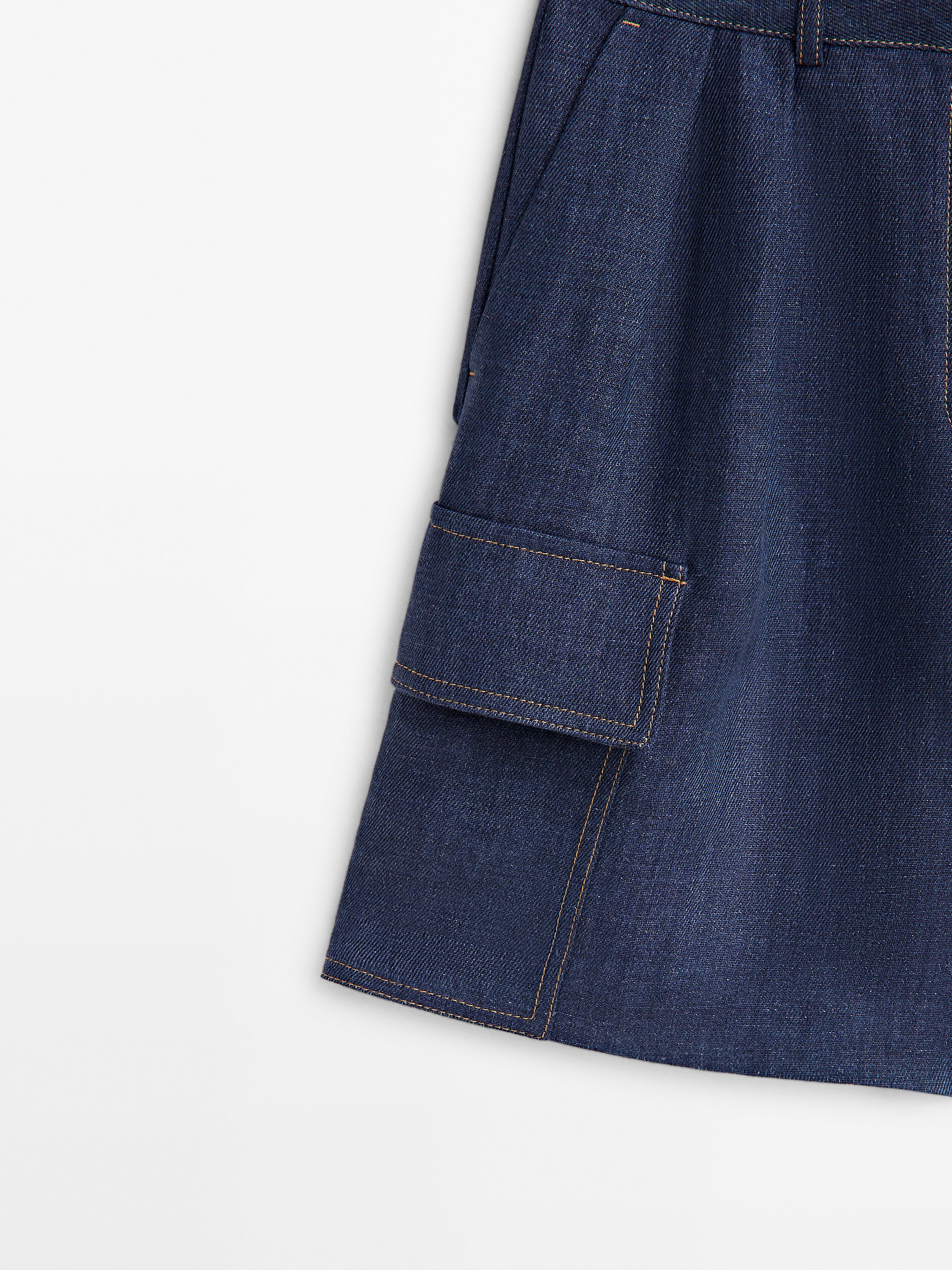 Bermuda cargo lino pespuntes - AZUL MARINO