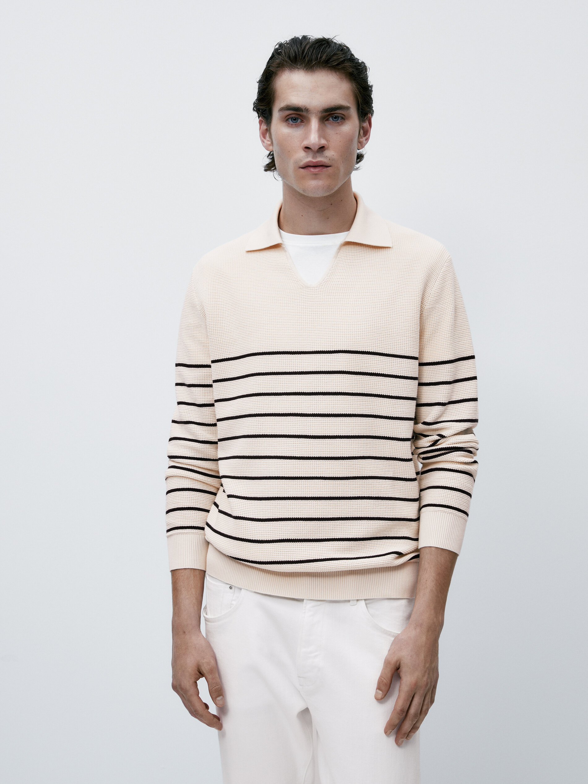 Jersey polo rayas estructura algodón - CRUDO
