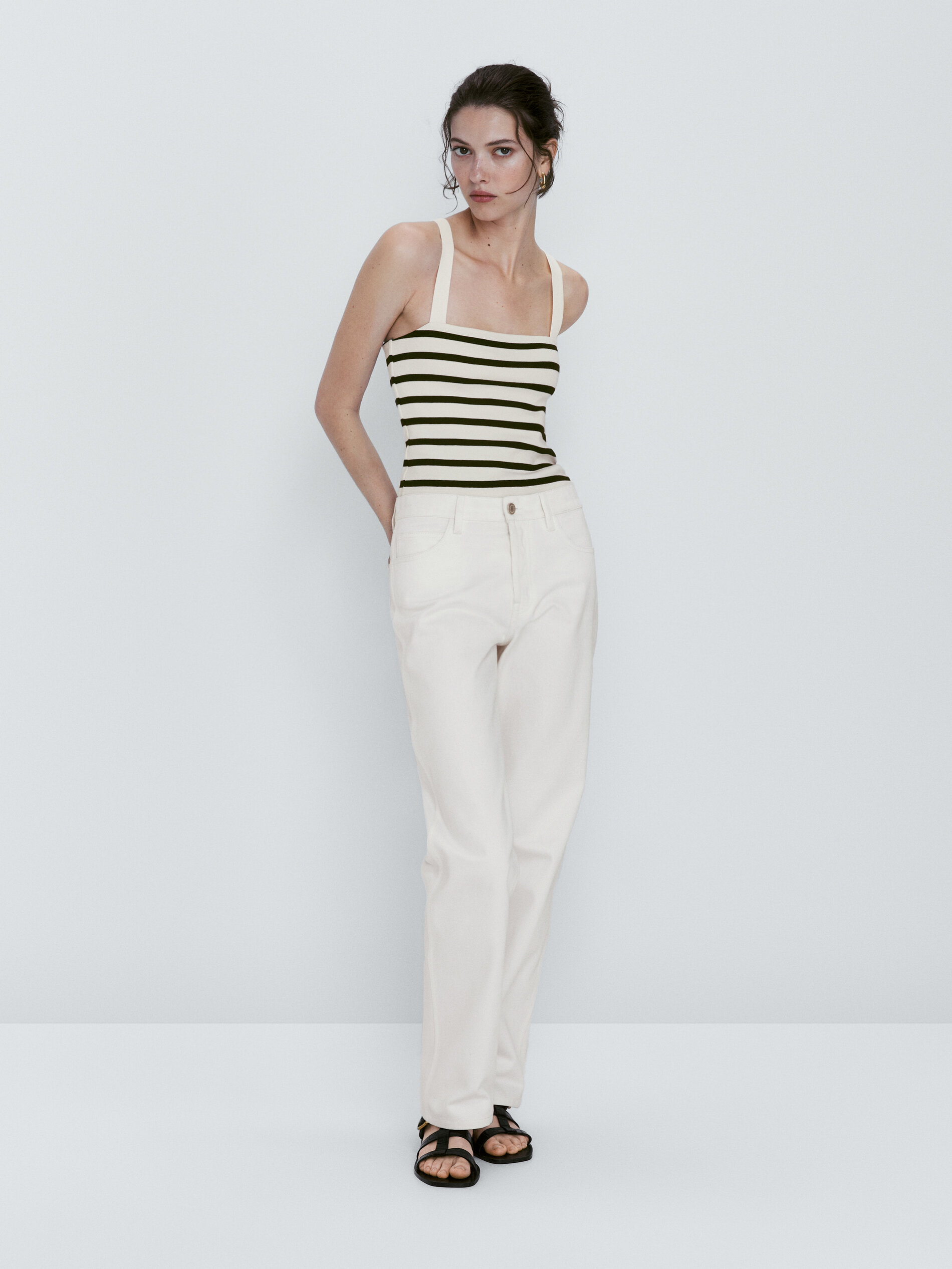 Top crop rayas tirantes cruzados - CRUDO