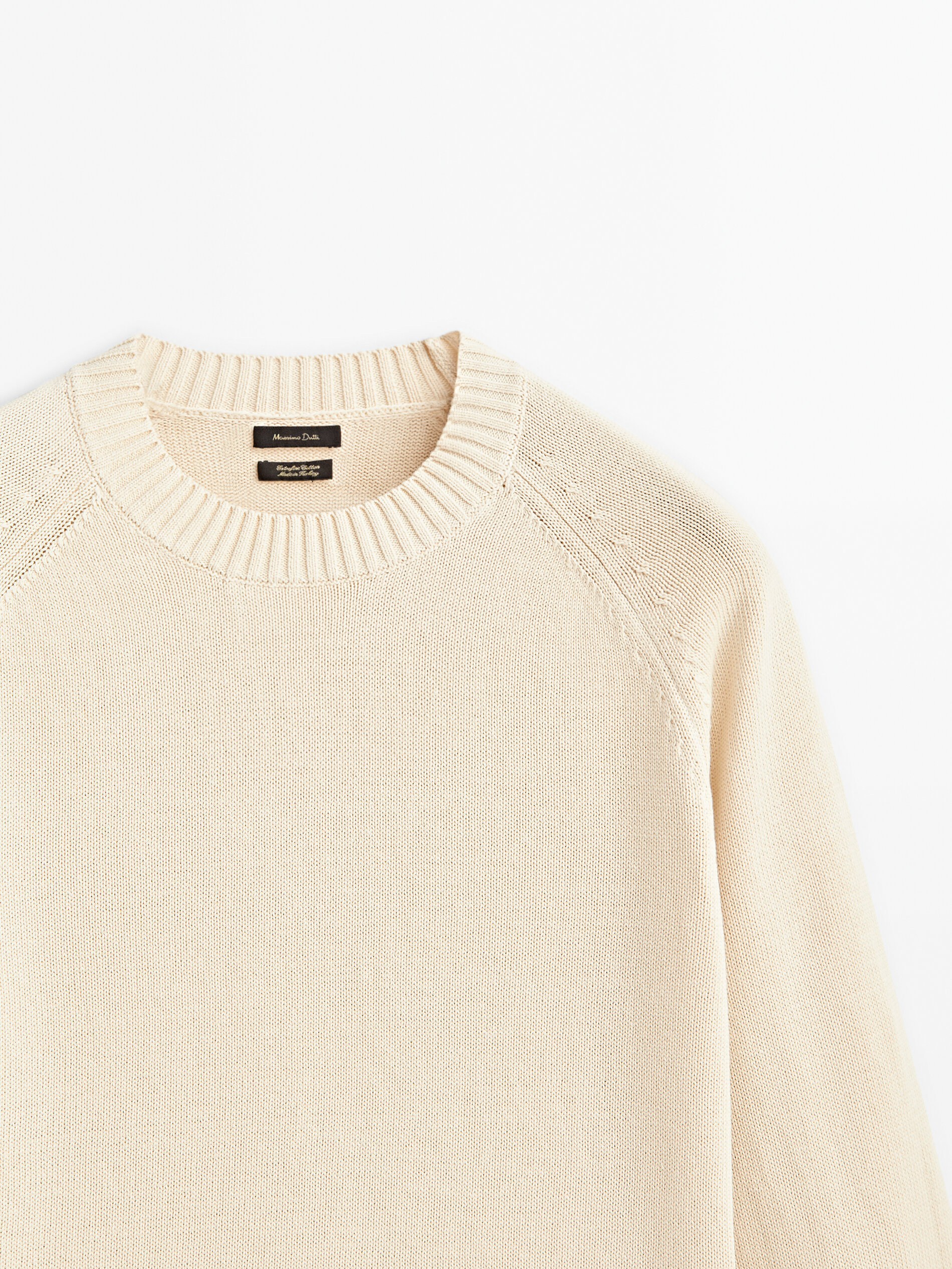 Jersey cuello redondo 100% algodón - Beige