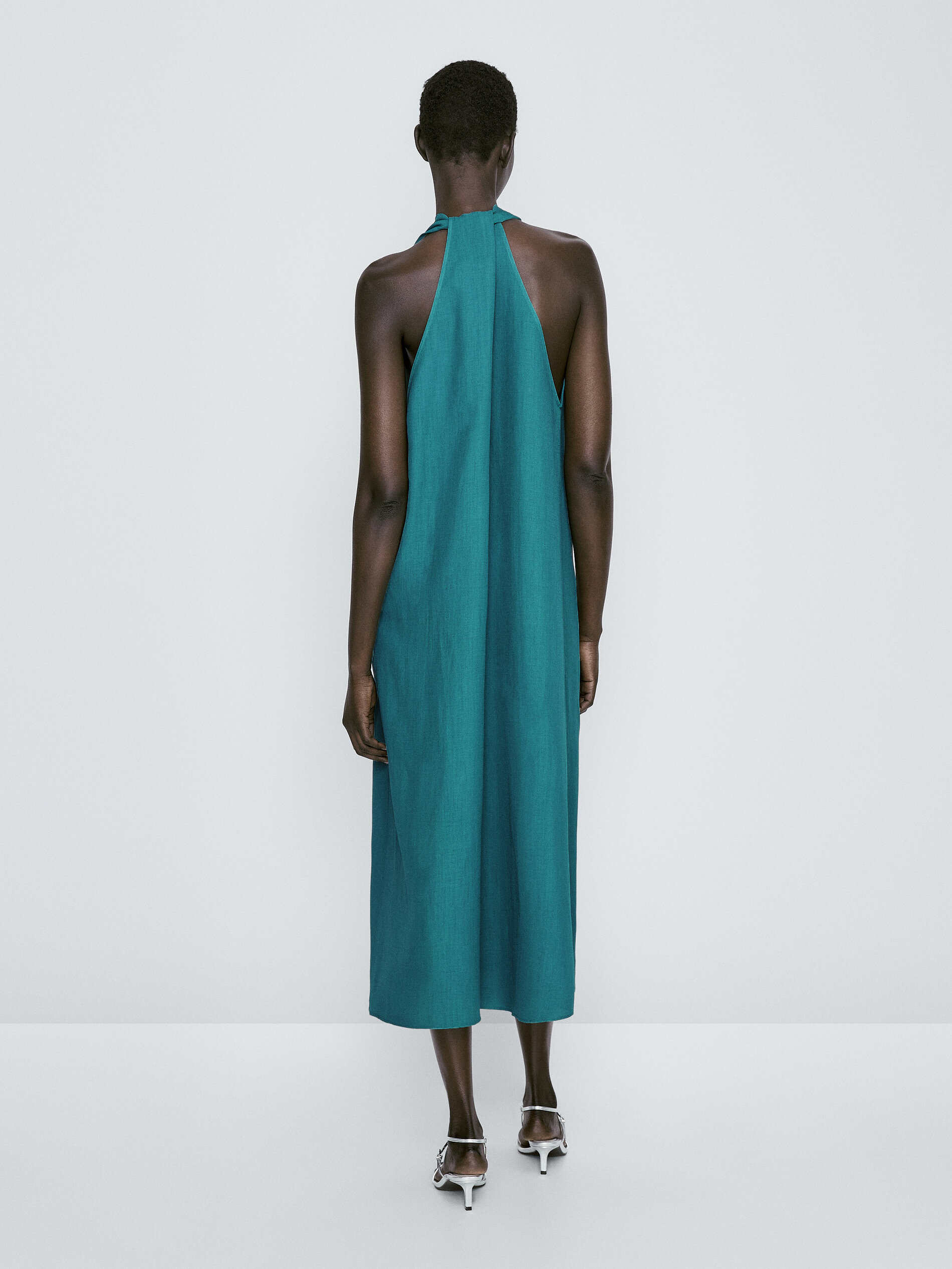 Vestido midi detalle espalda cruzada - VERD-TURQ